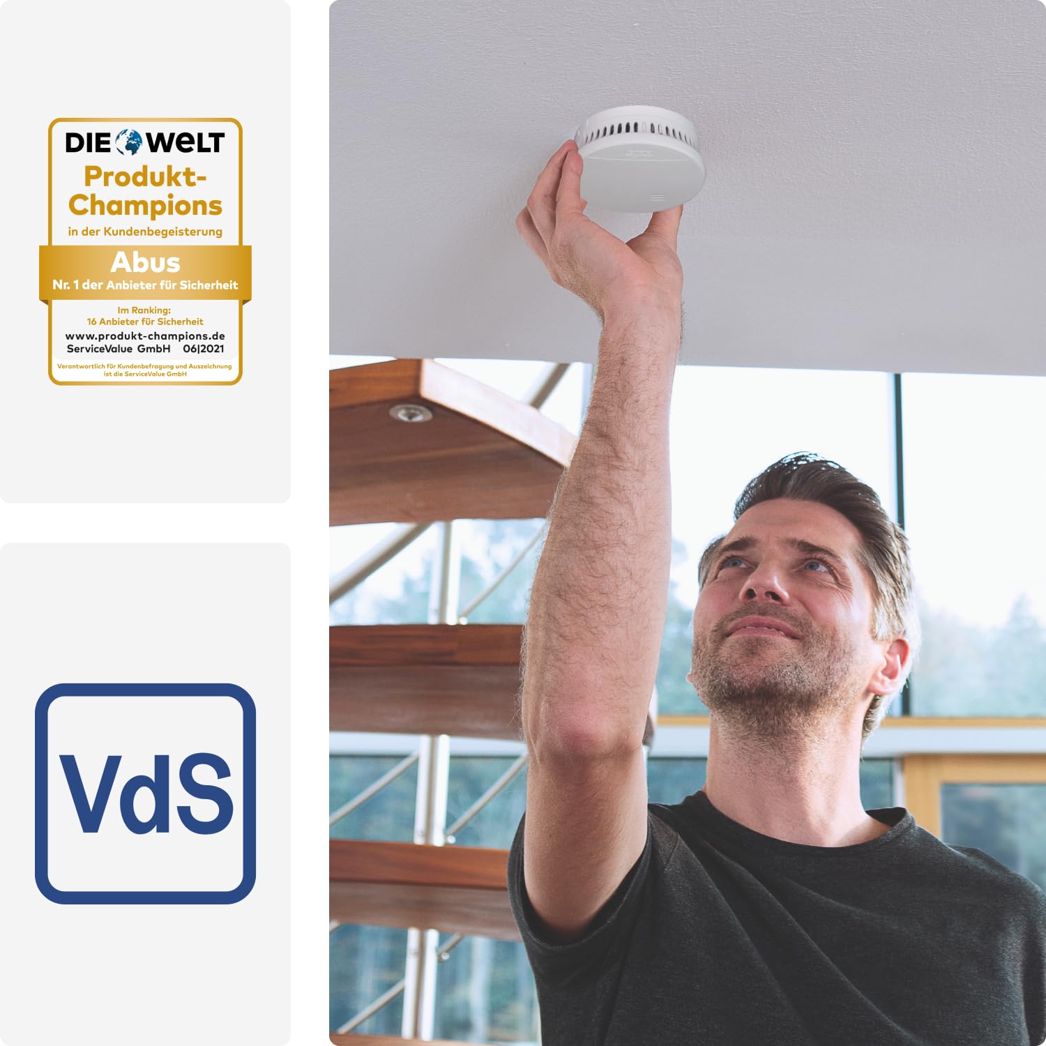 ABUS Rauchmelder RWM150 - langlebige 10-Jahres-Batterie - für Wohnräume und VDs geprüft nach DIN EN 14604-85 dB lauter Alarm - Weiß