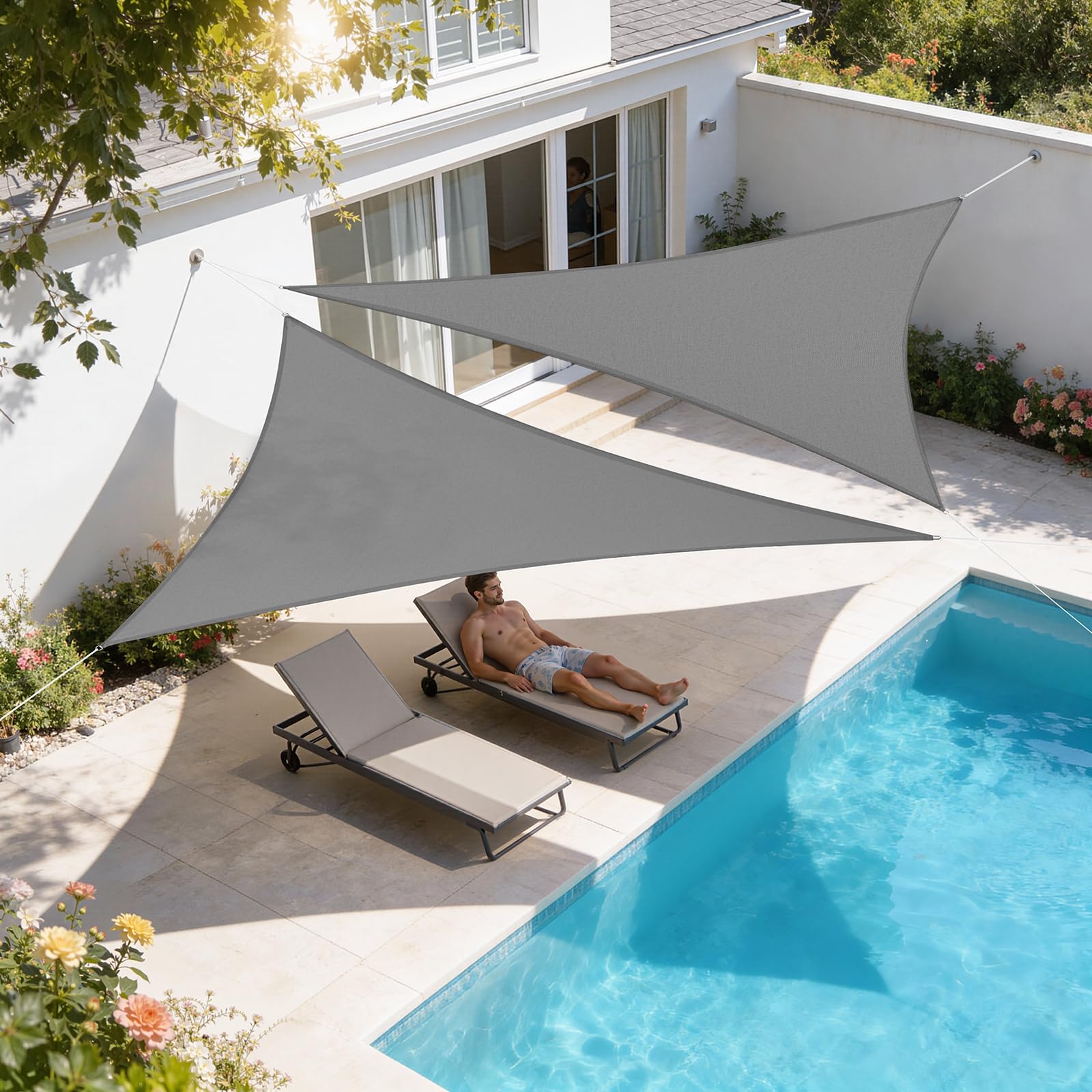 WOLTU Vela ombreggiante 5x7x7m HDPE 180 g/m² Traspirante Tenda a Vela Parasole Triangolare Anti UV Grigio