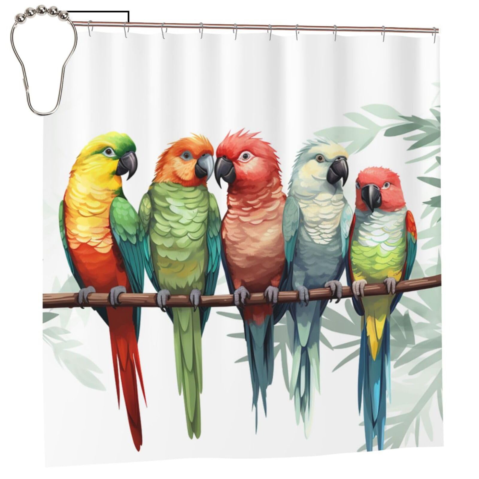 FodPand Colorful Parrots On Tree Shower Curtain 70"x70" Waterproof Long Bathroom Curtain Heavy Duty Thick Cloth Bath Curtain Set with Hooks, Modern Abstract Art Pattern Bathroom Shower Curtains