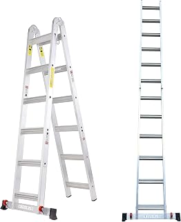 TOPRUNG 12Ft Extension Step Ladder Lightweight, 2in1 Aluminum Storage Folding Ladder with Wheels 330 lbs Weight Rating Anti-Slip for Household or Outdoor Work
