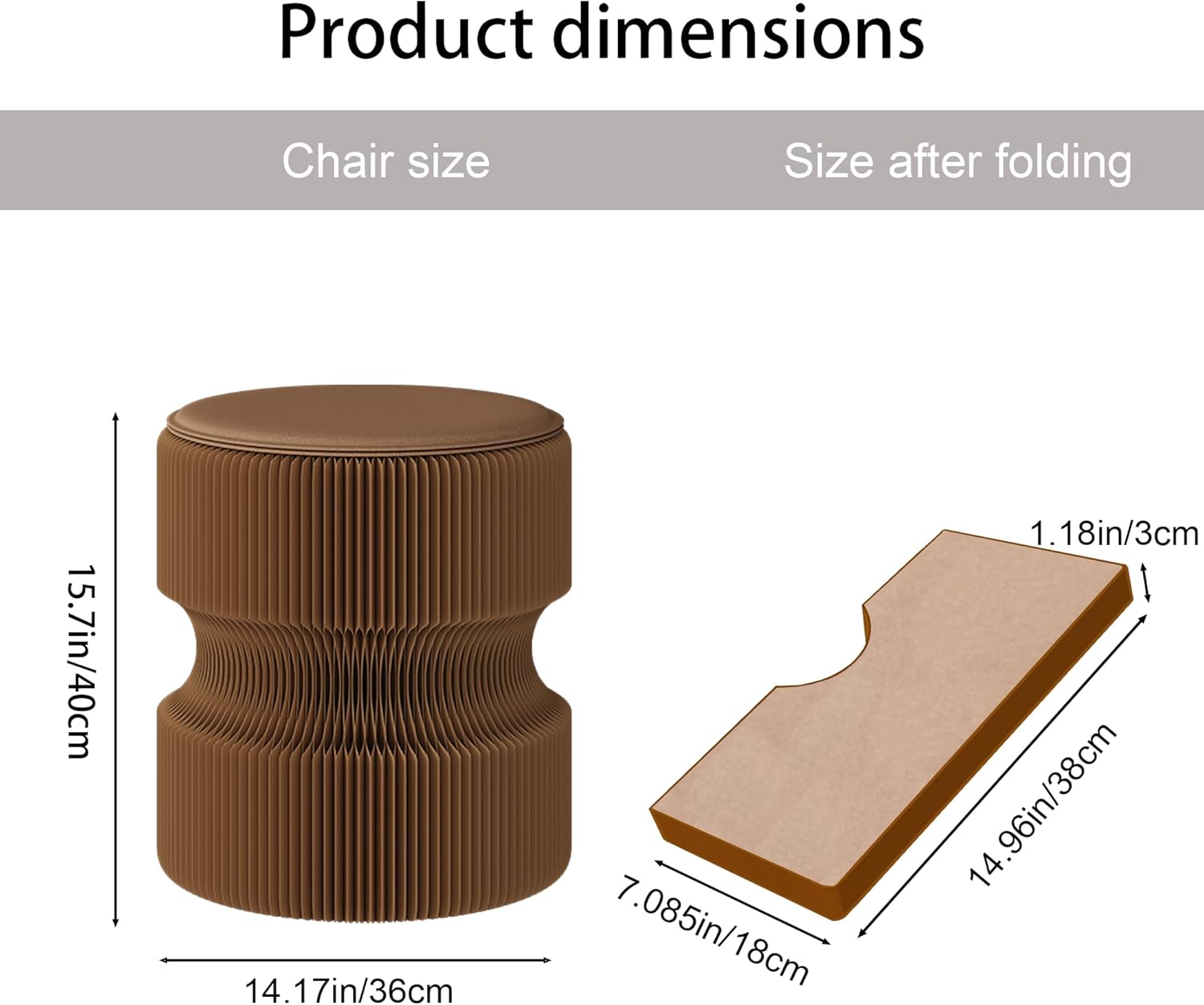 Folding Stool, 660lb Load Capacity Foldable Paper Stool - 15.7 Inch Modern Minimalist Stool for Living Room, Eco-Friendly Kraft Paper Honeycomb Design, Folds Flat to 1.2 Inch (brown A, 15.7in)