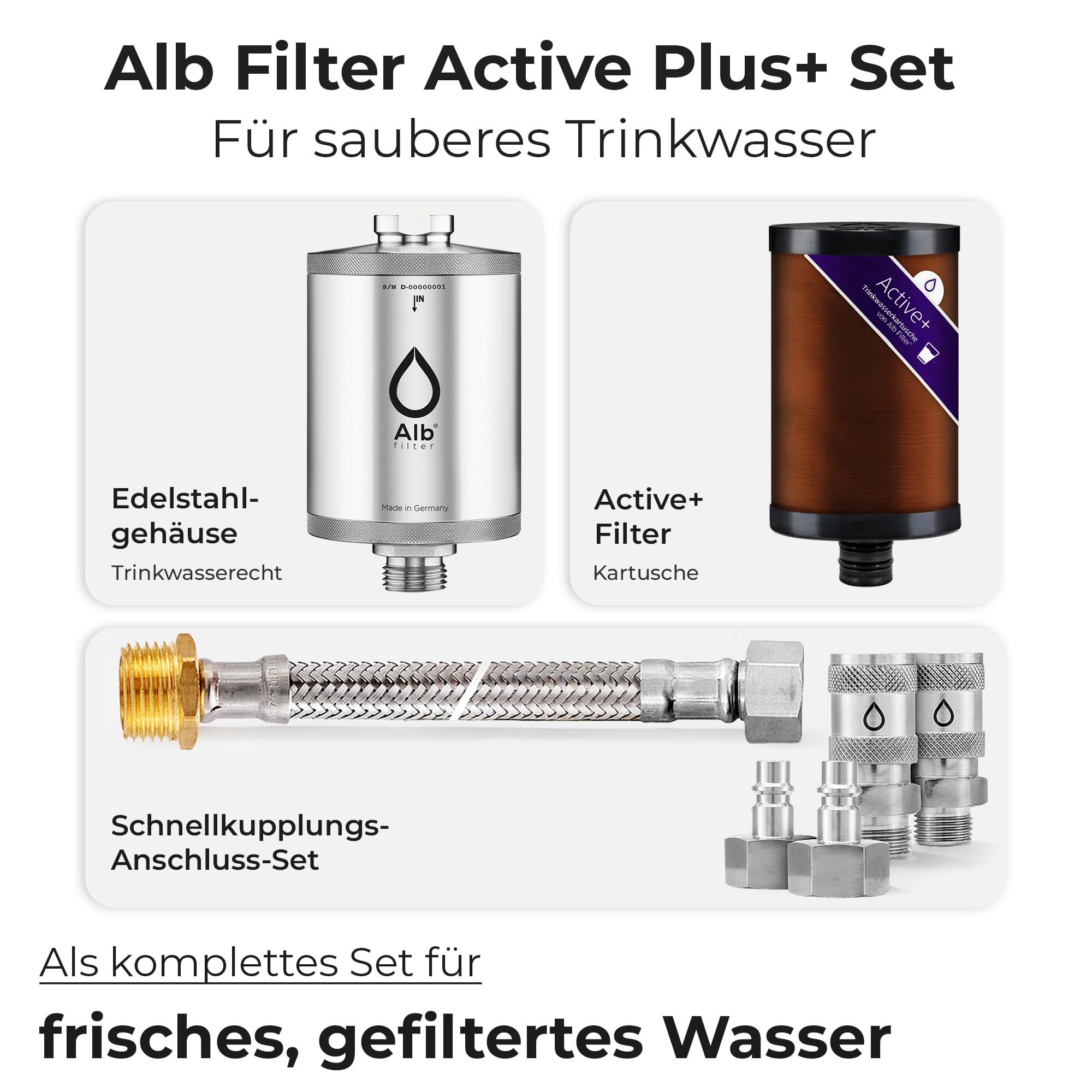 Alb Filter Active Plus+ Wasserfilter Set – Für sauberes Trinkwasser – Filtration von Mikroplastik, Bakterien, Kalk & Schwermetallen – Untertisch Wasserfiltersystem mit 4 Monaten Wechselintervall