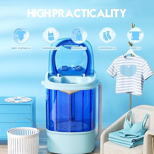Miniatura 2 de INTERGREAT Mini Washing Machine,Portable Single Tub Washer Machines, 5.7 lbs Small Shoe Washer with Spin Cycle Basket and Drain Hose for Apartments,