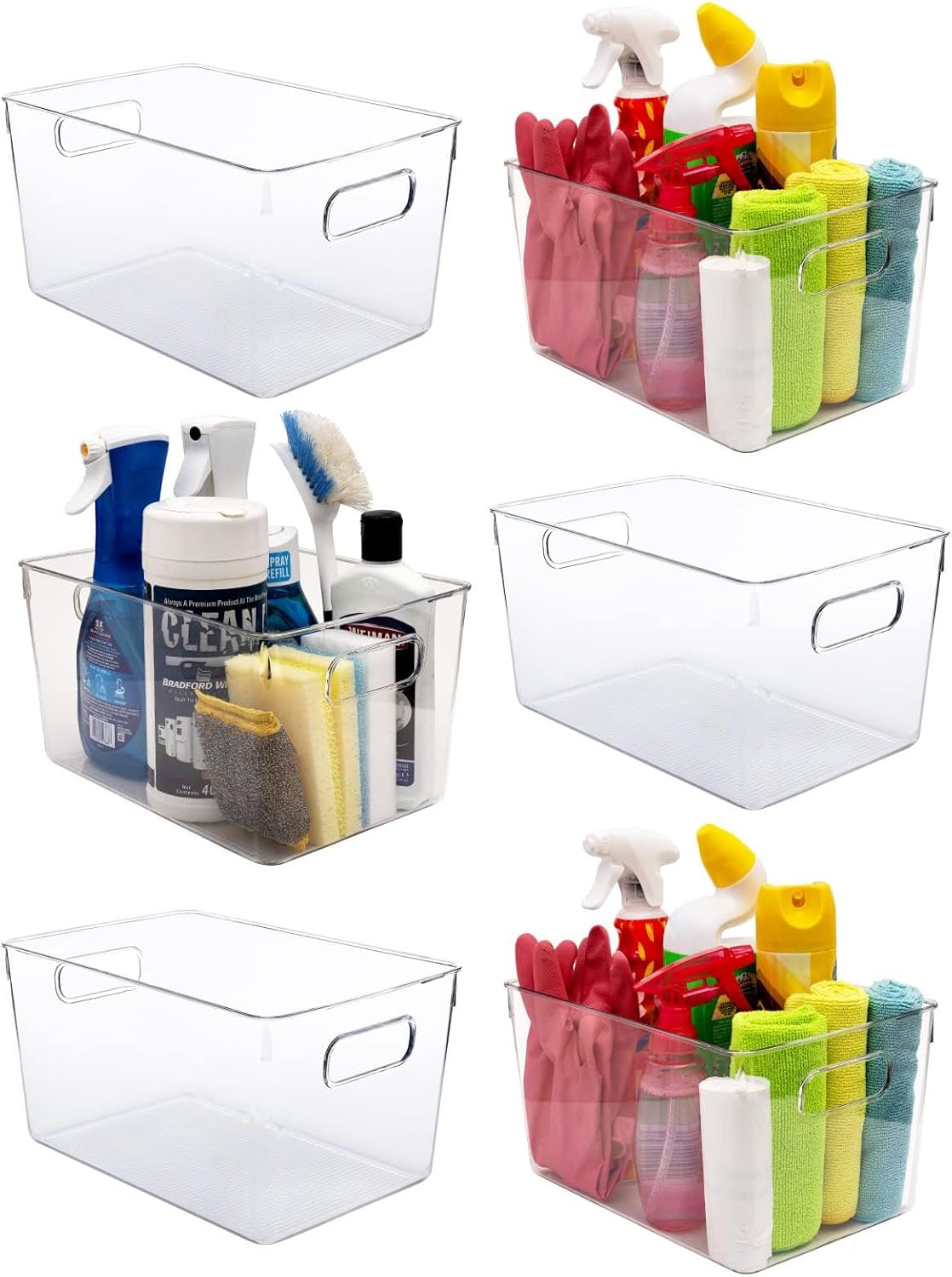 Clear plastic storage bins for kitchen pantry laundry fridge