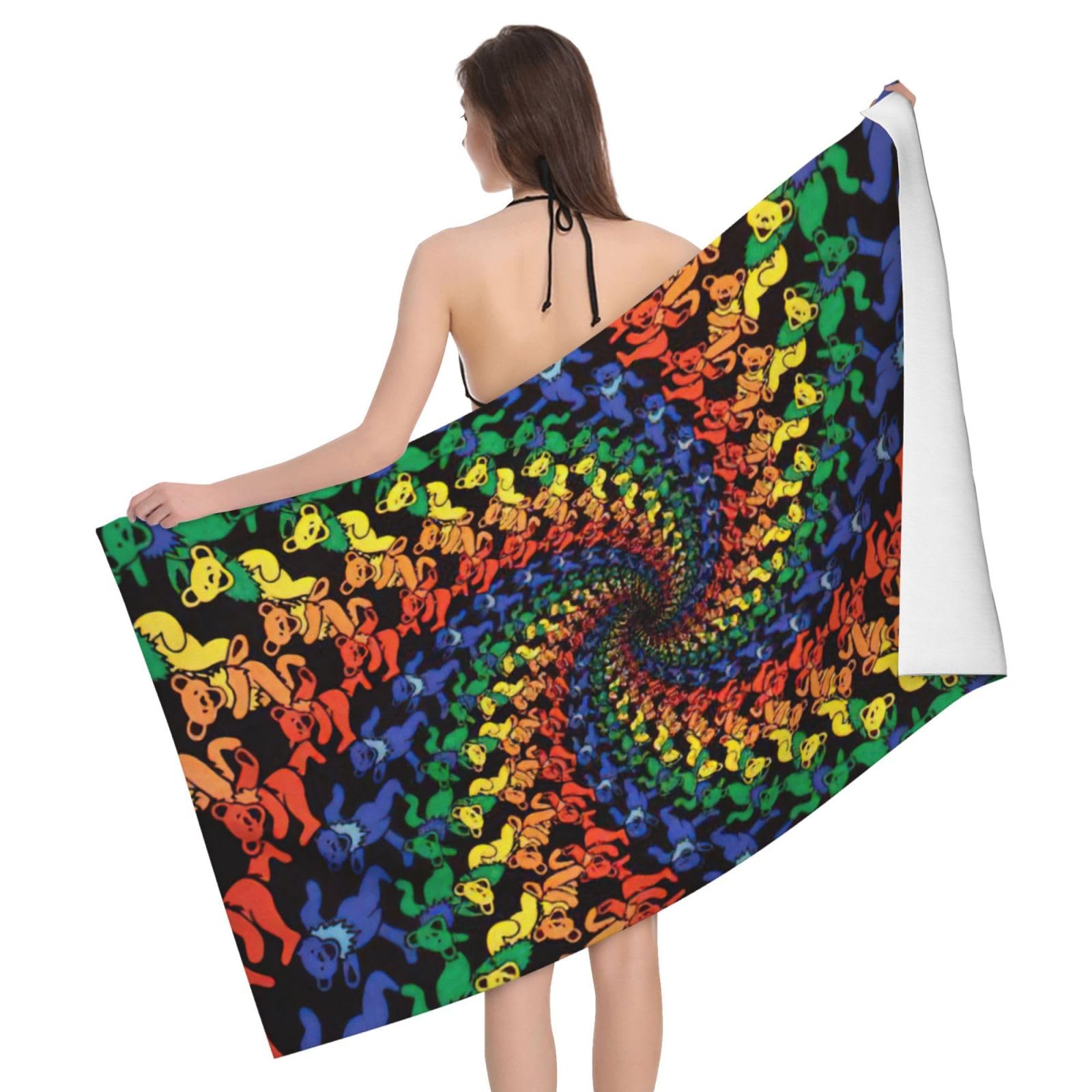 Serviette de bain microfibre ultra absorbante tie dye avec motif ours dansant