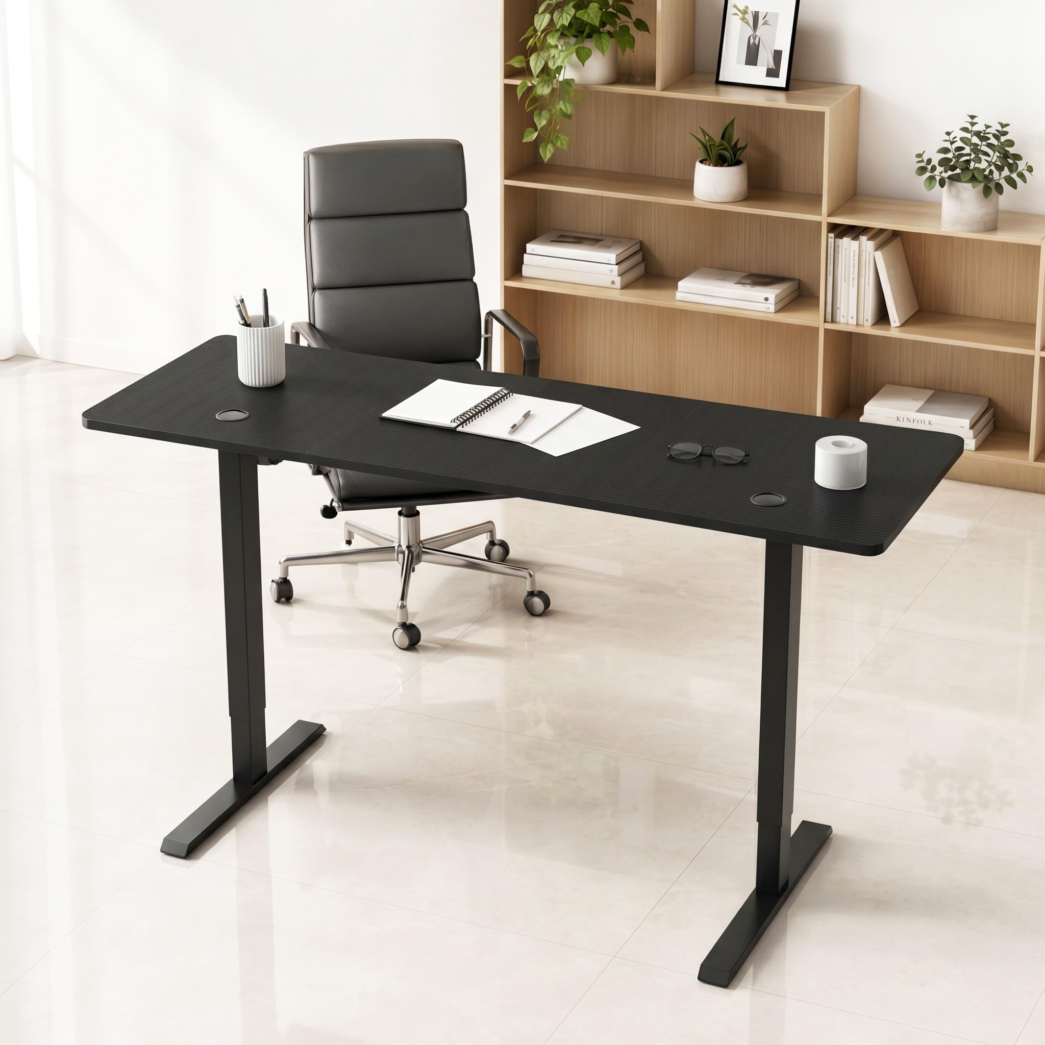 AufuN Höhenverstellbarer Schreibtisch Elektrisch 120/140/160 x 60cm mit Typ-C Ladeanschluss, Mobiler Computertisch mit Kabel Management, Standing Desk mit 3 Memory Funktion (Schwarz, 140 x 60cm)