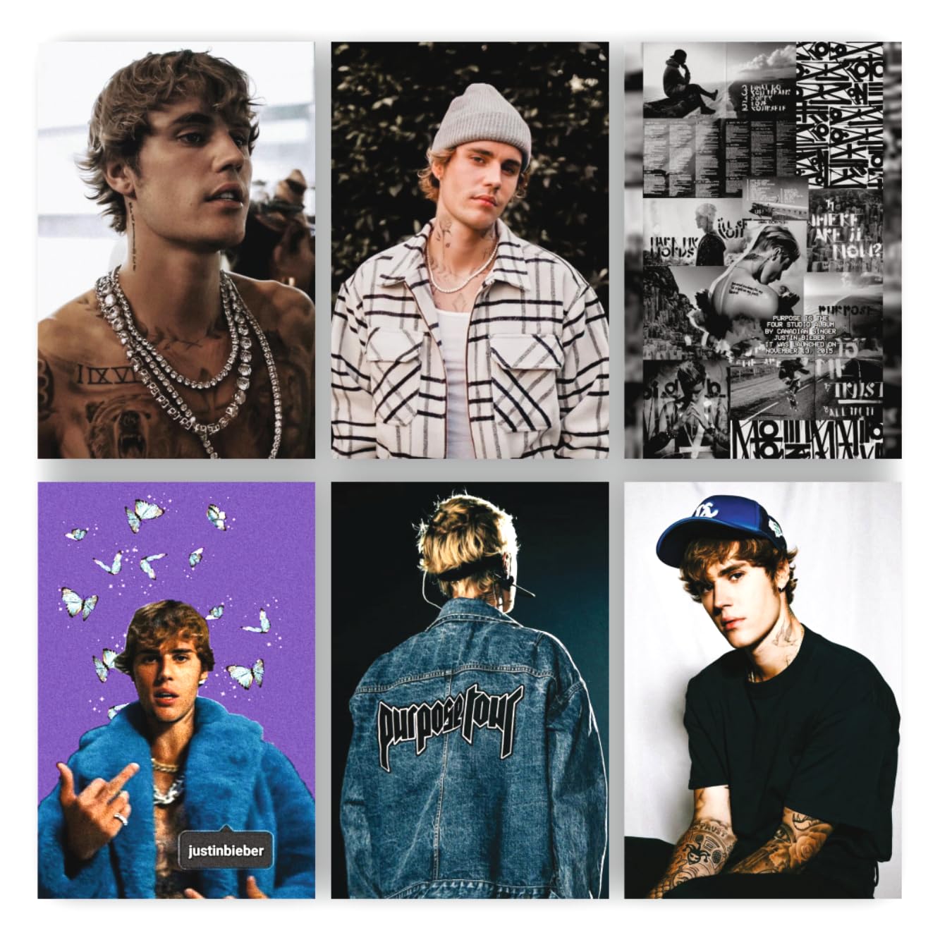 POSTER WALLAH Justin Bieber Poster for Home Office and Student Room Wall | Aesthetic Poster | Wall Decor (12x8 Inch) Set of 6 Pieces