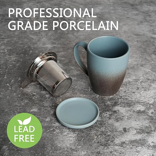 Miniatura 9 de Bosmarlin Taza de té de cerámica con infusor y tapa, 13.5 onzas, taza de té de hojas sueltas con colador, apta para microondas y lavavajillas,