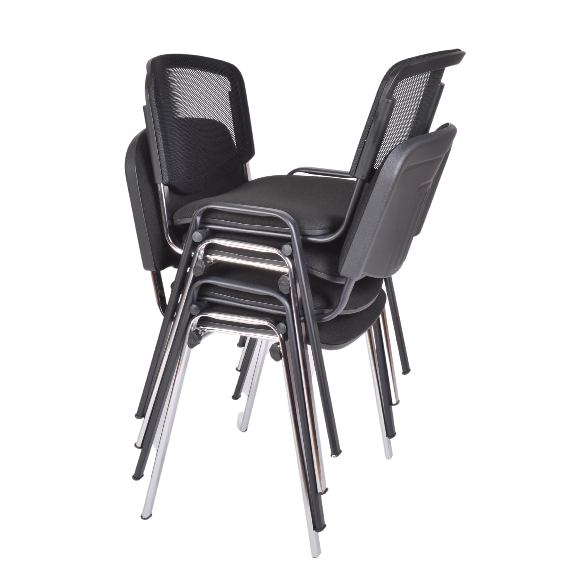 Topsit Chaise Visiteur, Chaise de conférence pour Salle d'attente, empilable, avec Assise rembourée et Dossier en résille Noire, Structure en Acier, pour Reception, Pause…