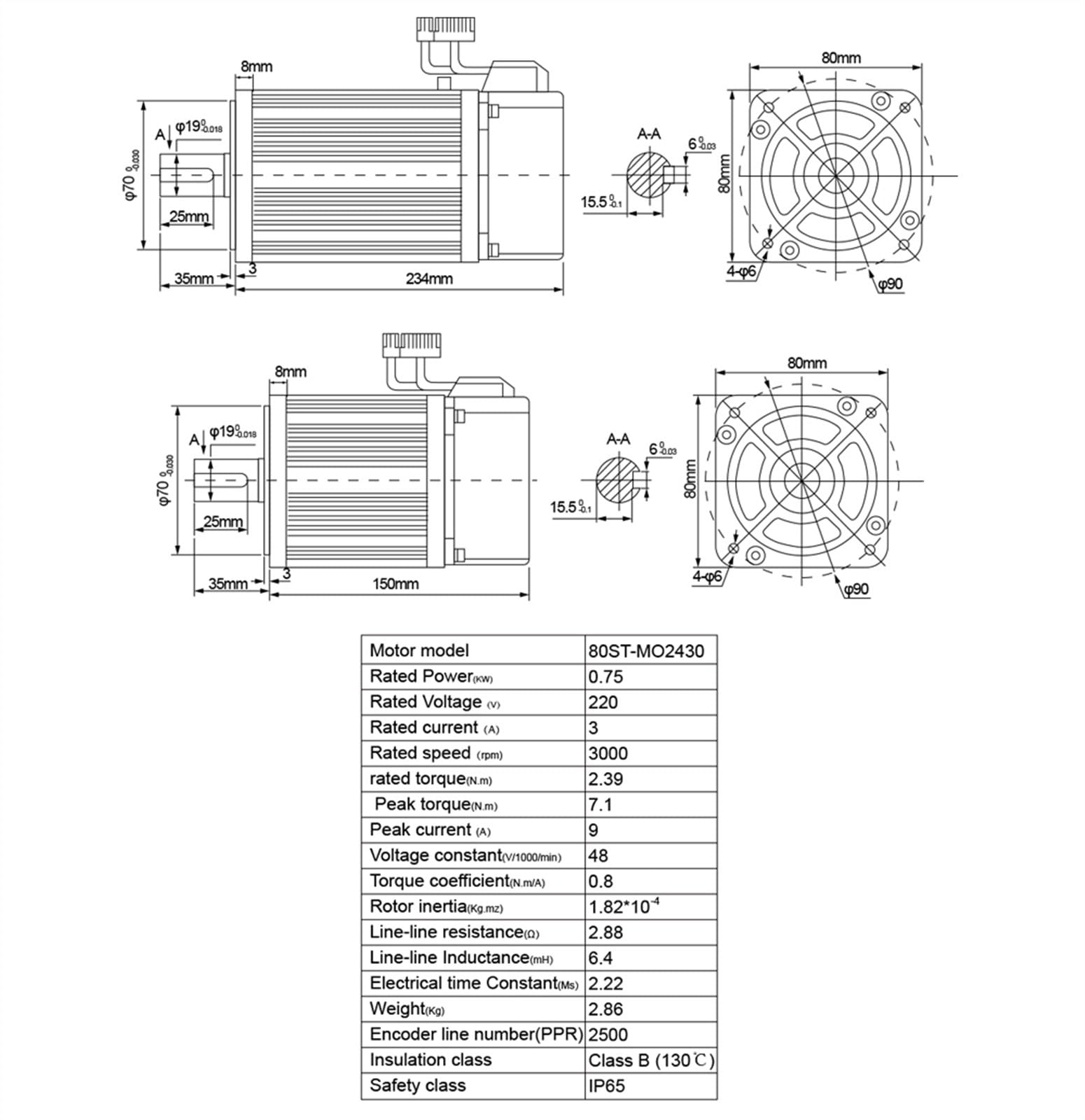Motore passo-passo, Flangia servomotore 80ST-M02430 / 90ST-M02430 750w 80 2,4 Nm con driver CA A1-SVD15 Kit 0,75 kW for fresatrice CNC(80st With brake)
