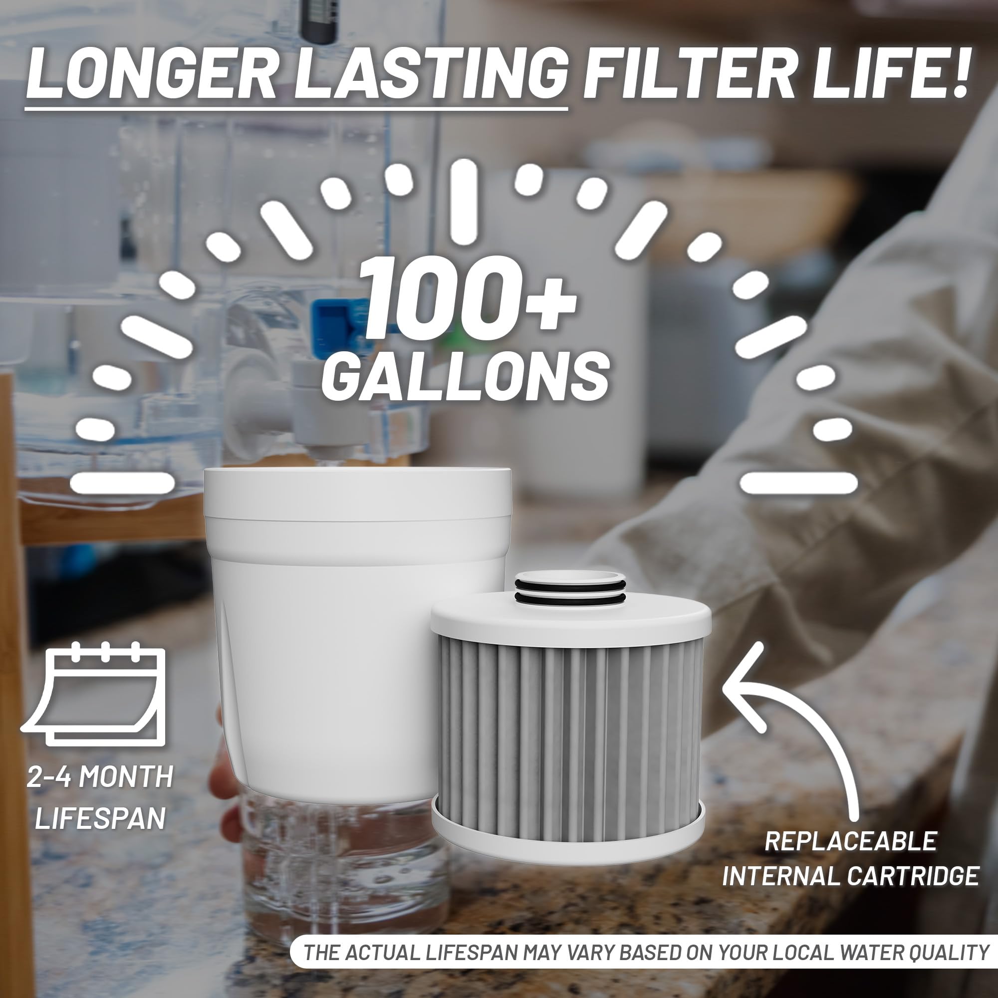 Epic Pure, dispenser per filtro dell'acqua da banco per acqua potabile, 36 tazze, filtro da 150 galloni, senza BPA, rimuove fluoro, cloro, piombo, depuratore d'acqua, grande dispenser per acqua