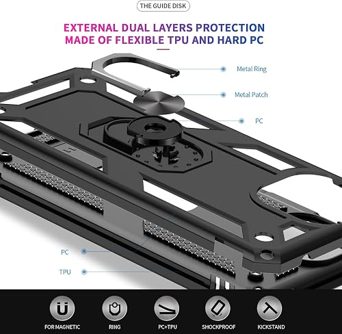 LeYi Cover per Xiaomi 11 Lite 5G NE/Xiaomi Mi 11 Lite 5G/4G con [2 Vetro Temperato], anello di supporto militare anti-caduta rinforzato difesa antiurto TPU morbida e PC rigida protezione custodia nera - 4