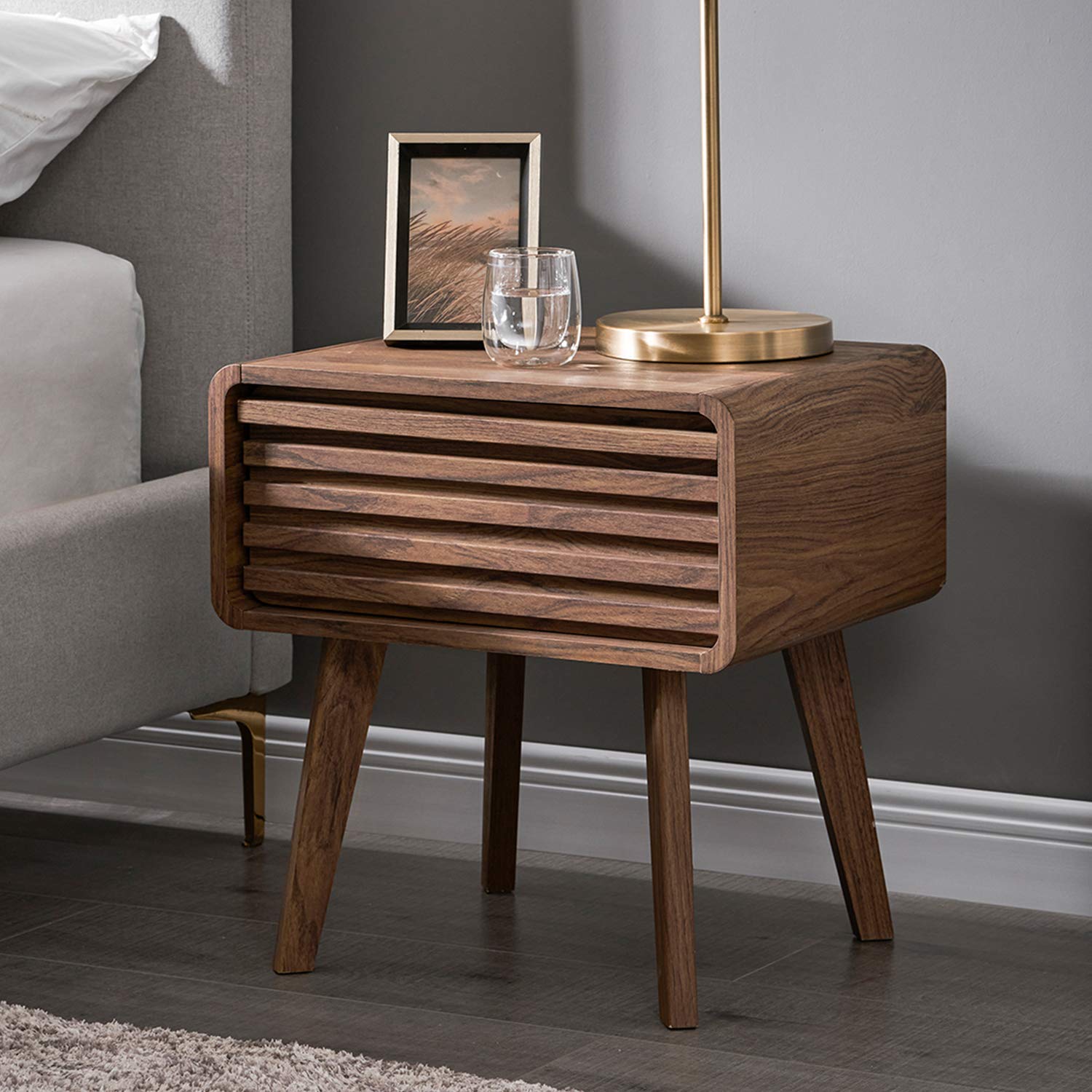 Solid Sheesham Wood Bedside Table for Bedroom | Wooden Bed Side Night Stand Lamp Holder Table with Drawer Storage | Sofa Side End Table for Living Room | Walnut-image-31