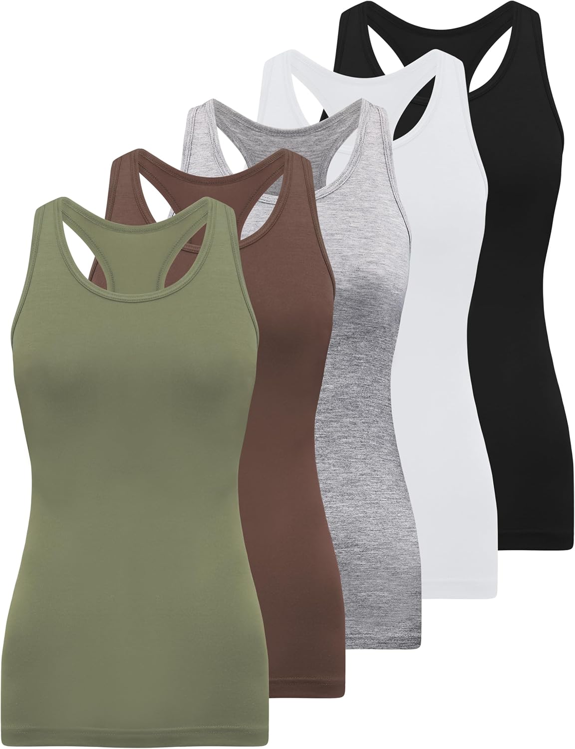 BQTQ 5 Pack Racerback Tank Tops for Women Sleeveless Workout Tank Top Ladies Undershirts Slim Fit Tanks Tops