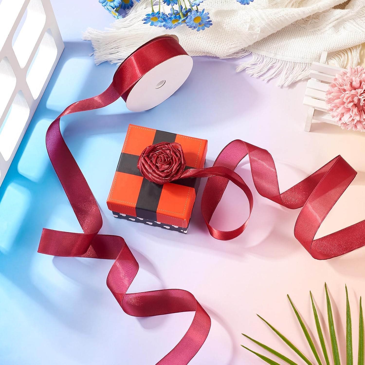 Cinta para Regalos Cintas de 100 Yardas, Cinta para Envolver Regalos, Cintas Decorativas de Tul Transparente de 2,5 cm para Ramos de Flores, Regalos, Manualidades, Lazos, Fiestas, Bodas