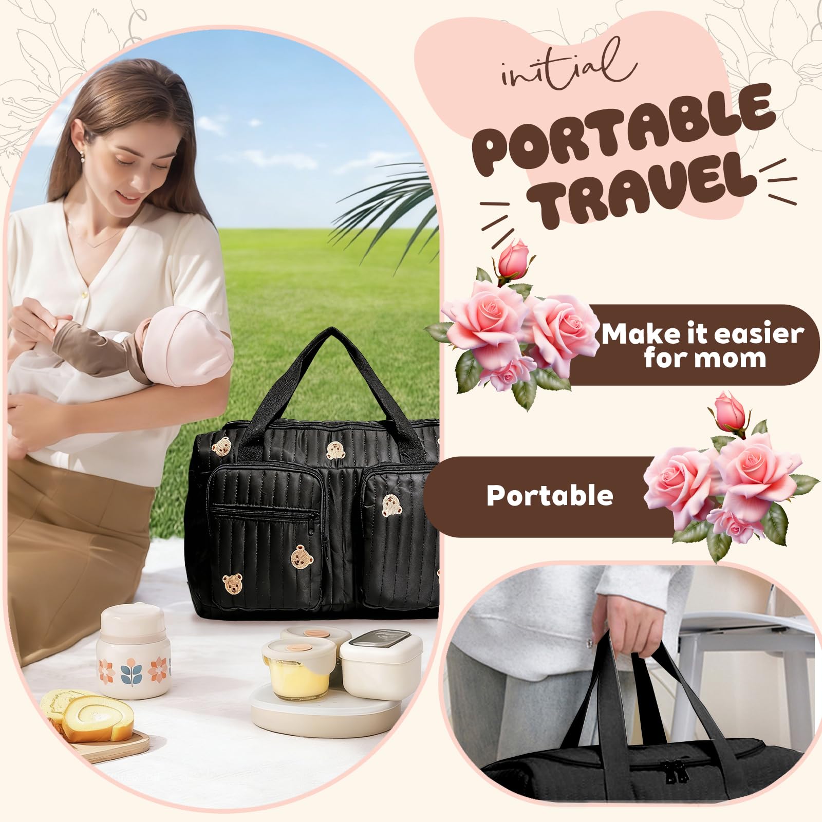 YOUYIKE Bolsa de Pañales de Viaje, Bolso para el Hospital, Bolsos de Fin de Semana para Mujer, Portátil y Ligero para Viajes, Camping, Hogar, Compras, Hospital