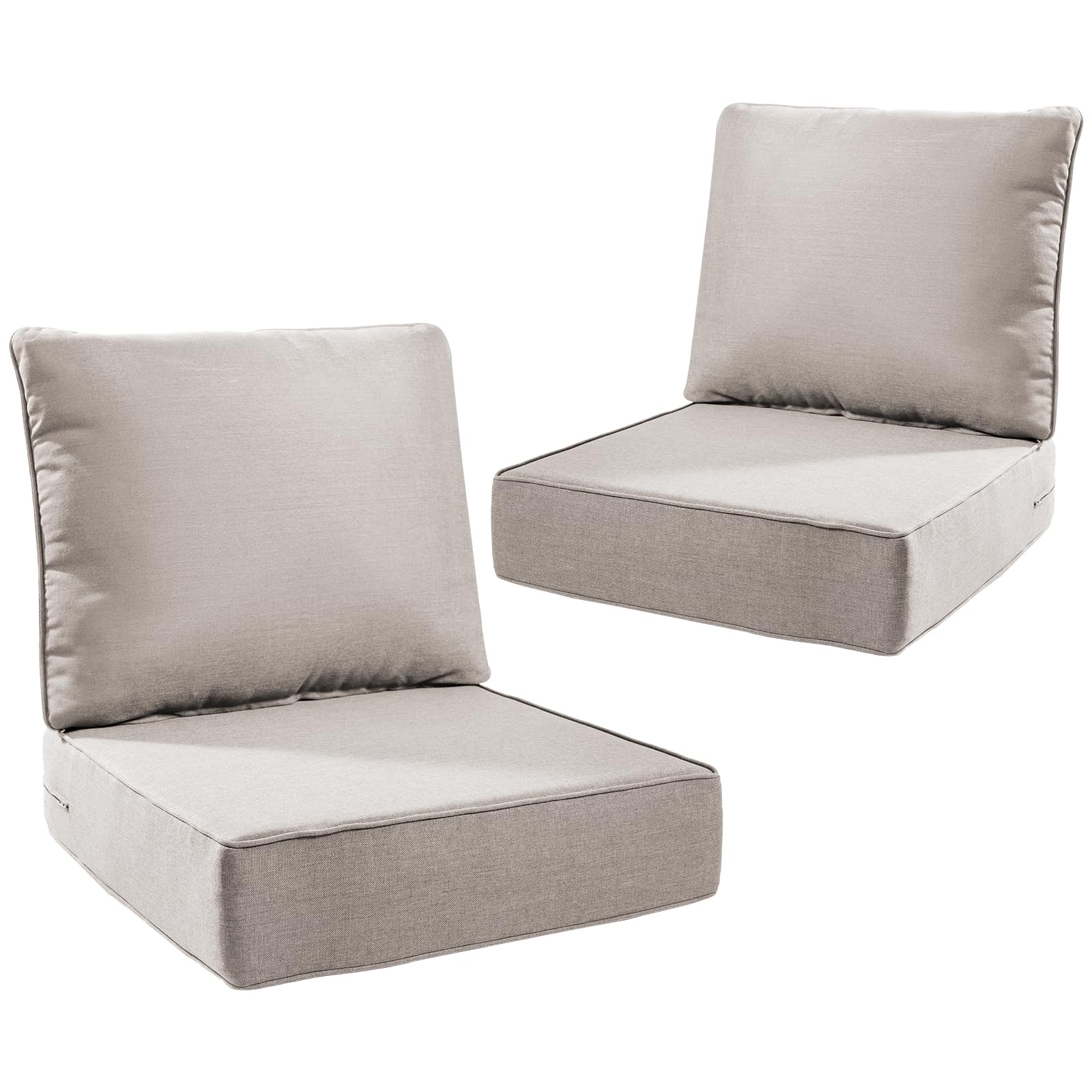 6" thick outdoor cushions 24x24x6, 2-set deep seat patio cushions with removable cover, waterproof & fade resistant replacement for wicker chair, loveseat, sofa - beige