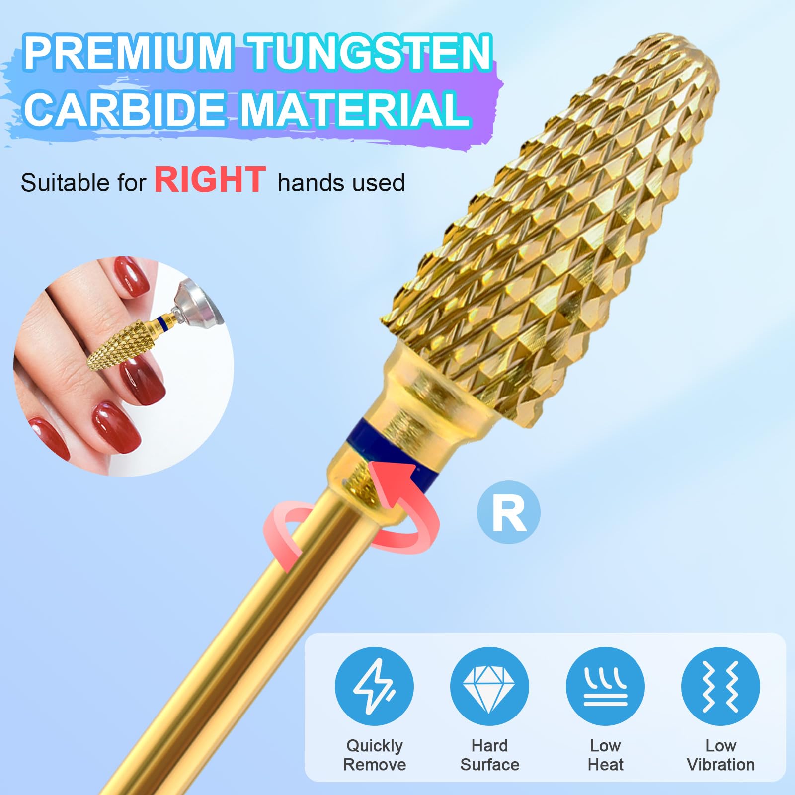 CGBE Punte Fresa Unghie, 5 Pezzi Punta Fresa Unghie Rimozione Gel Acrilico Cuticola, Punta Fresa Oro in Carburo di Tungsteno per La Preparazione delle Unghie, Set-A