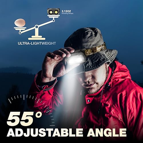 Miniatura 7 de Mossy Oak Linterna frontal recargable de 600 lúmenes, faro LED ligero con luz blanca y roja, lámpara frontal impermeable con banda antideslizante,