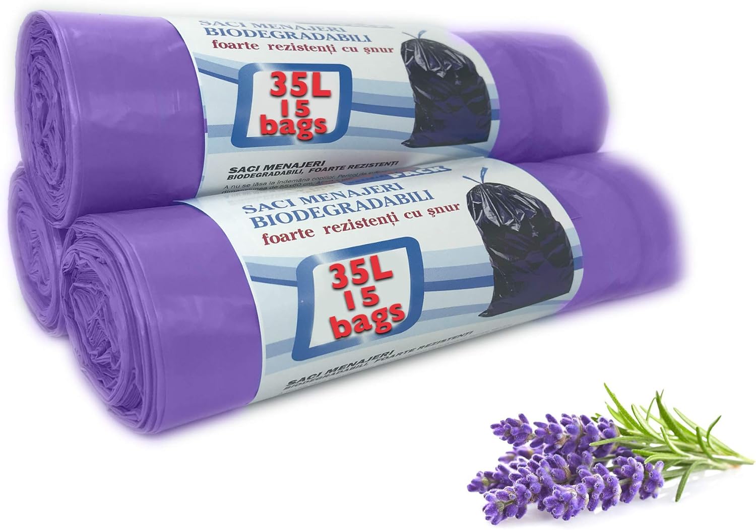 35L Lavender Scented Bin Liners, Bin Bags wiht Drawstrings Made of 100