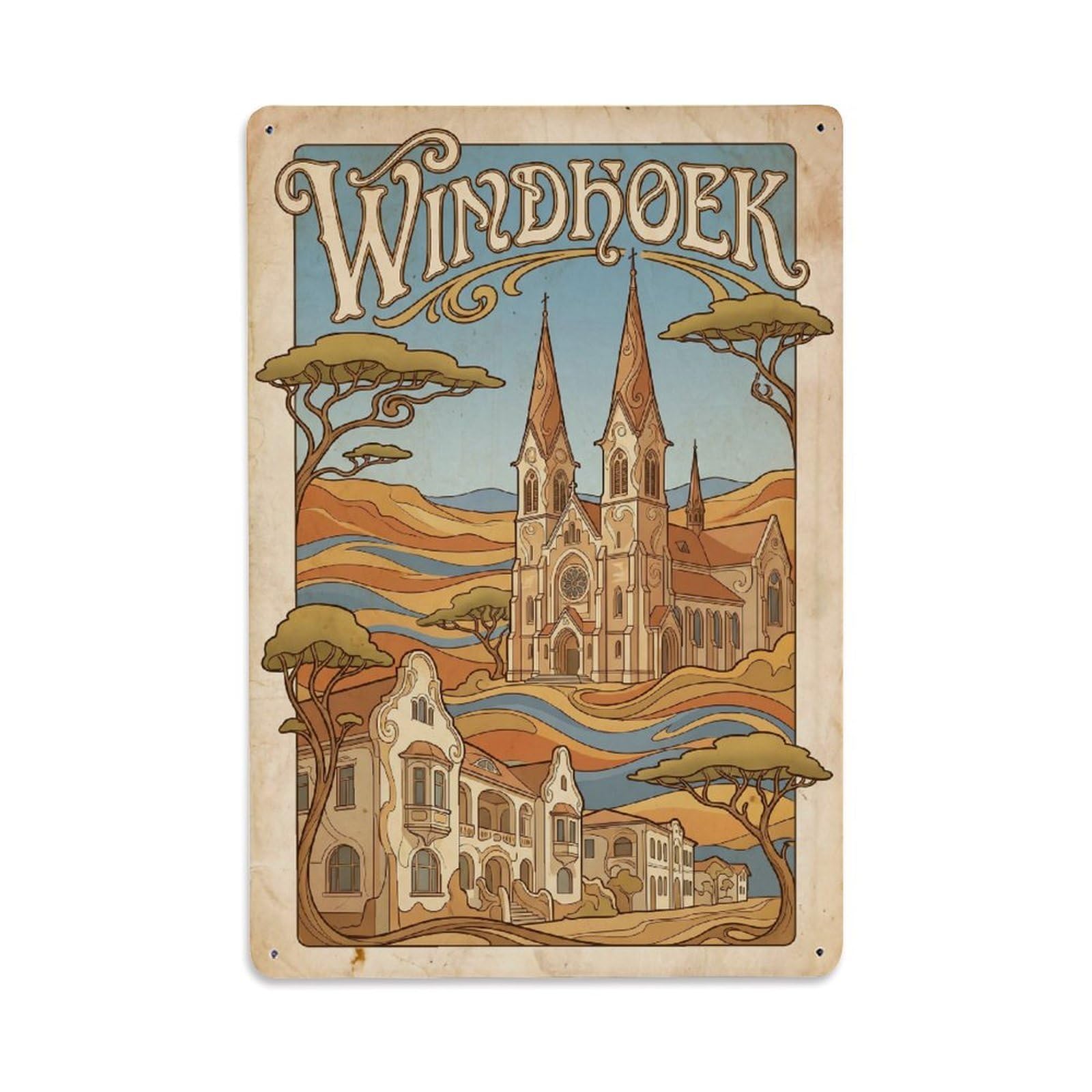 Gead 8X12inch Style Vintage Travel Namibia Windhoek Metal Tin Sign
