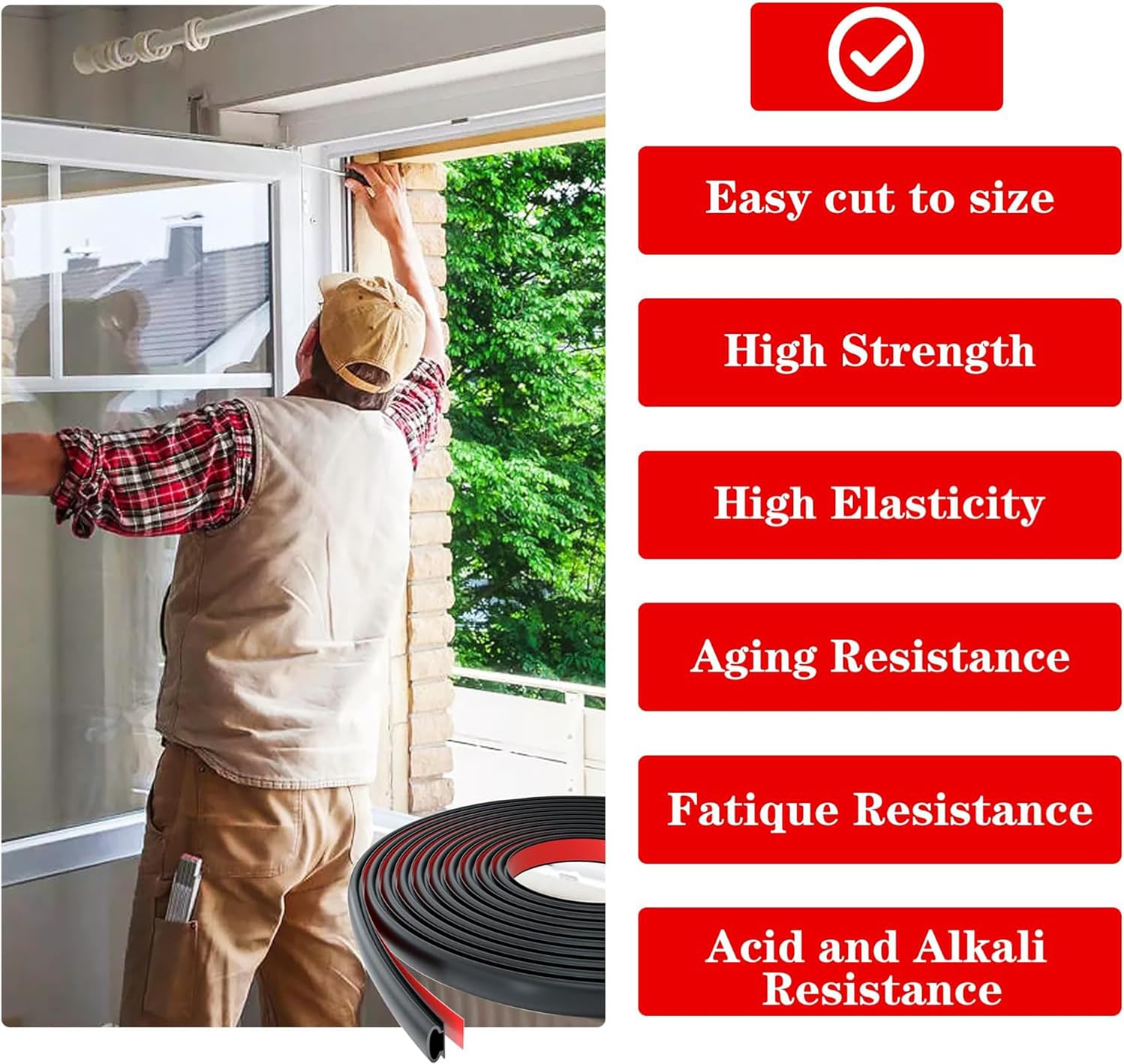 Guarnizione Adesiva Per Porte E Finestre - Nero, 10m X 10mm, Isolante Acustico E Termico - Foto 7