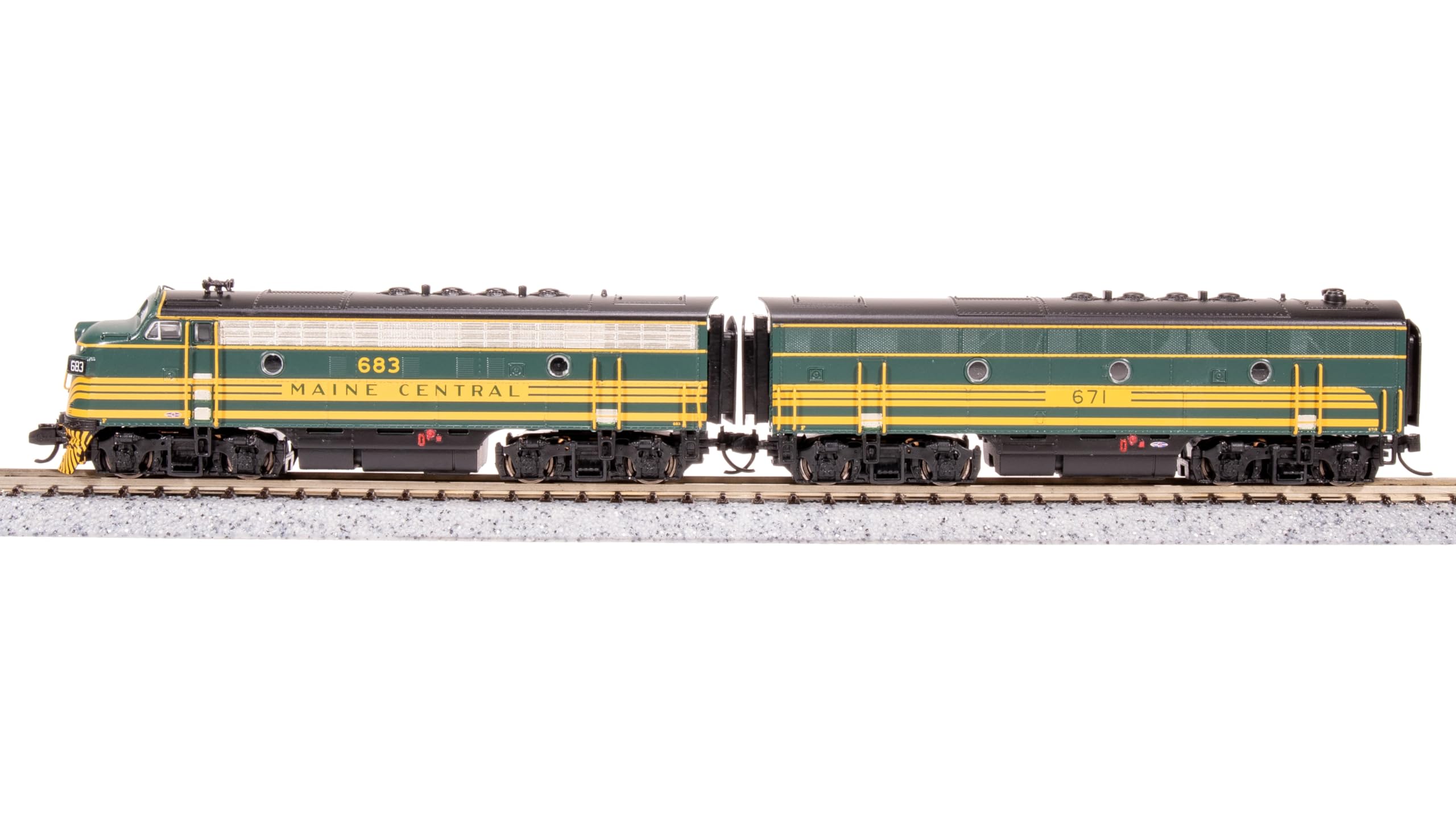 Broadway Limited 7723 EMD F3 AB, MEC 683/671B, Green & Gold, A-Unit Paragon4 Sound/DC/DCC, Unpowered B, N Scale