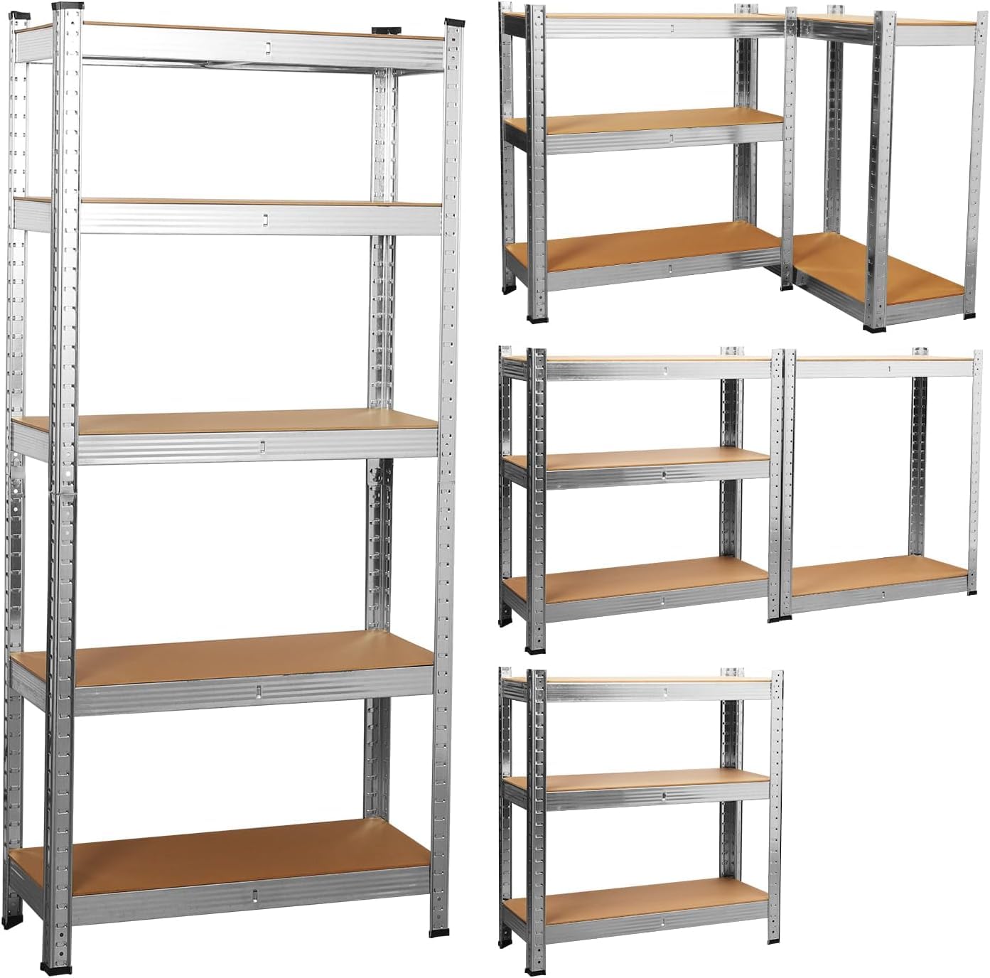 COZYBRITE Schwerlastregal Premium, Befestigungsmaterial 875kg Traglast, 5 verstellbare stabiles Regal MDF-Platten für Lagerregal Kellerregal Garage Kellerraum Werkstattregal (Silbern, 70x30x150cm)