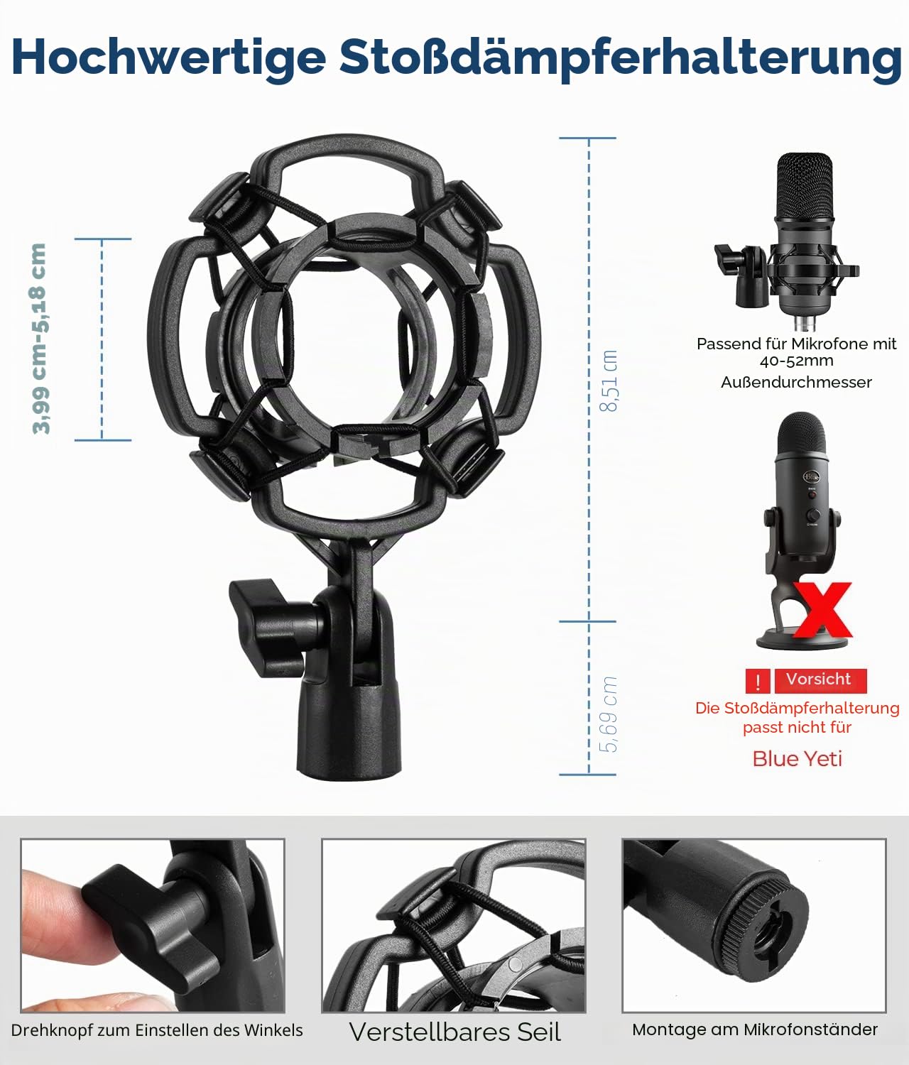 BILIONE Schreibtisch-Mikrofonständer Verbesserter, Verstellbarer Mikrofonständer mit Pop-Filter, Schockhalterung, Mikrofonclip, 1,6 cm auf 0,95 cm Metallschraubenadapter