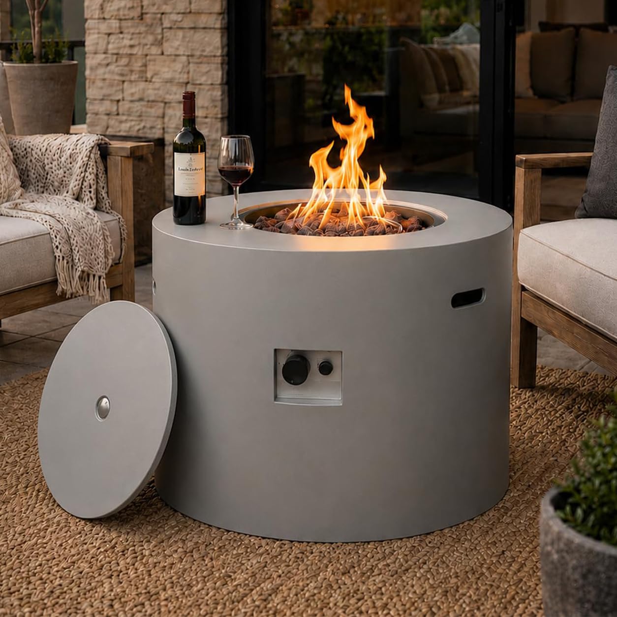 Lokingrise 32 inch round propane firepit table