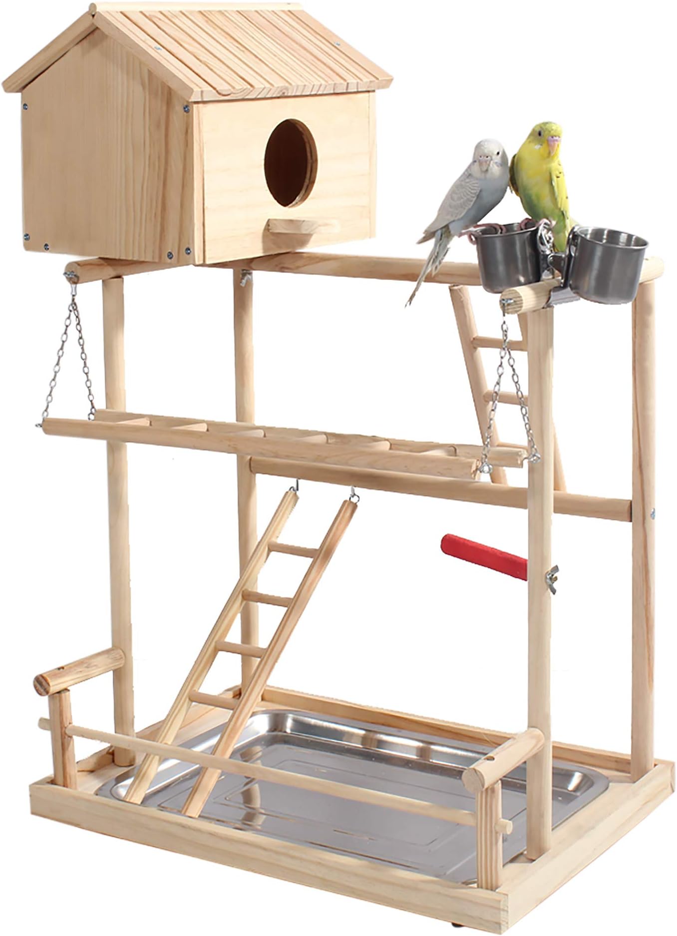 ROCKEVER Parrot Play Stand Bird Playground Cockatiel Gym with Nesting Box and Cups