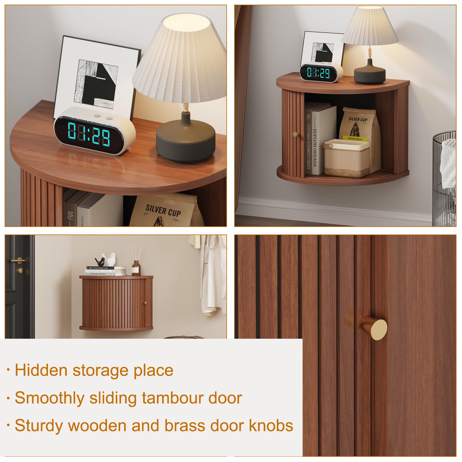 Amazon.com: LMSXG-MZ Floating Curved Night Stand with Sliding Door