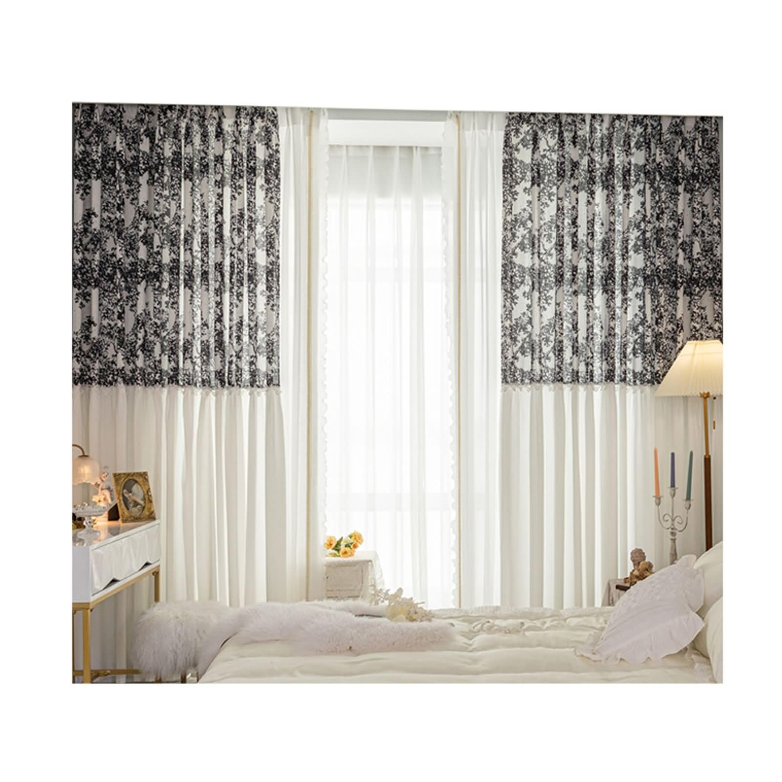 Daesar Rideaux Transparents Salon Lot de 2 Noir, Voilage Rideau à Oeillets Branches d'arbre Épissage Voilage Rideaux de Fenêtre pour Chambre, Noir 102x183CM