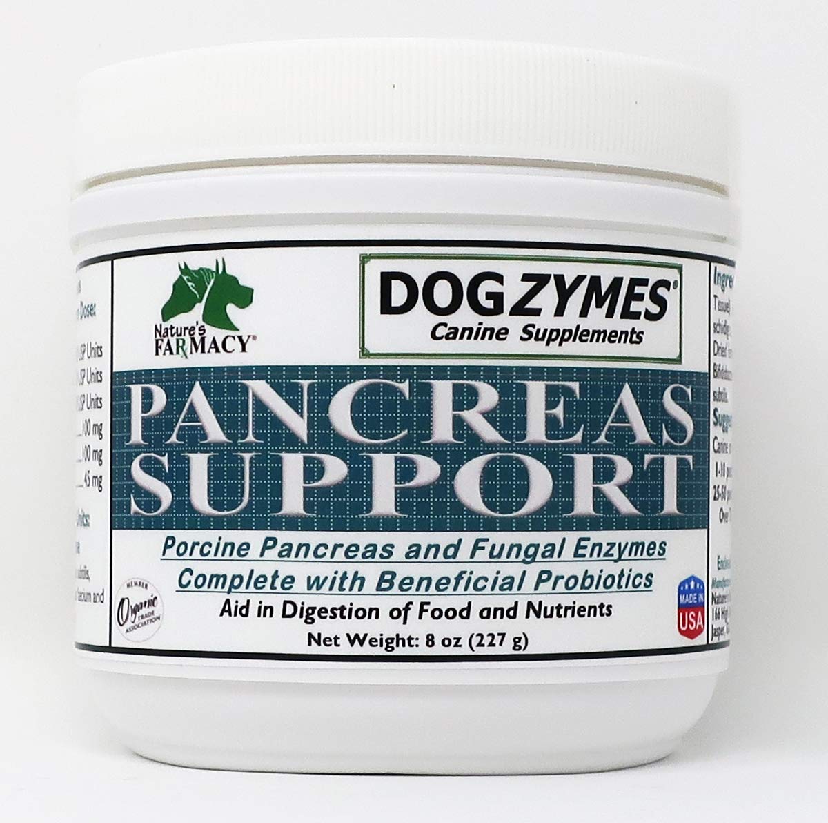 Dogzymes Pancreas Support Pancreatin 6X with 10.75 Billion CFU per Teaspoon - Probiotics, Enzymes an
