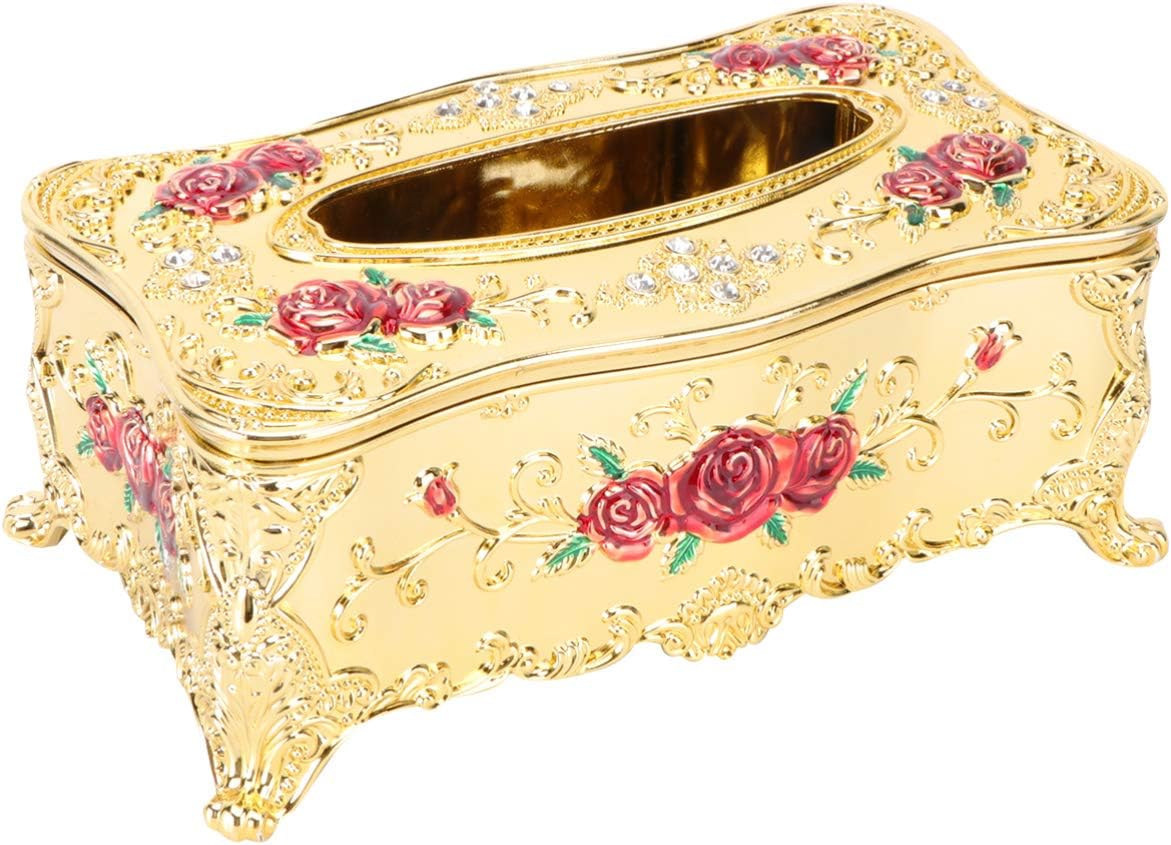 Hemoton European Style Tissue Box Cover with Removable Lid Decorative Napkin Holder for Bathroom Living Room Office 9.05X5.11X3.66 Inches Elegant Patterned Tissue Case