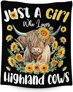 Highland Cow Blanket Gifts - 30x40 Inches Cute Throw Blanket for Girls - Black Soft Fuzzy Blankets for Couch & Office