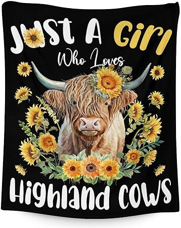 Highland Cow Blanket Gifts - 30x40 Inches Cute Throw Blanket for Girls - Black Soft Fuzzy Blankets for Couch & Office