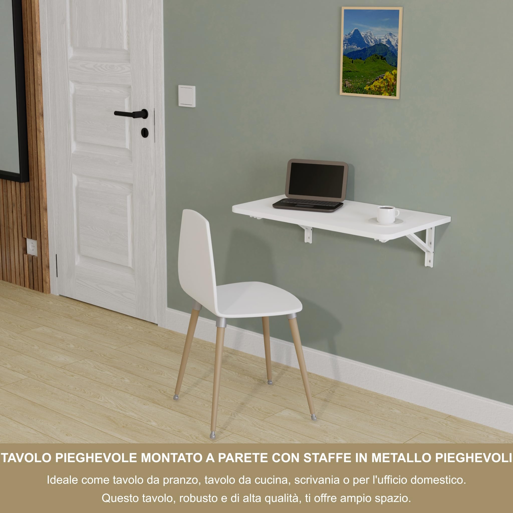 KDR Tavolo pieghevole da parete 70 x 40 cm – tavolo salvaspazio pieghevole per montaggio a parete, tavolo da muro come scrivania, tavolo da pranzo o tavolo da cucina (Bianco, 70x40 cm)