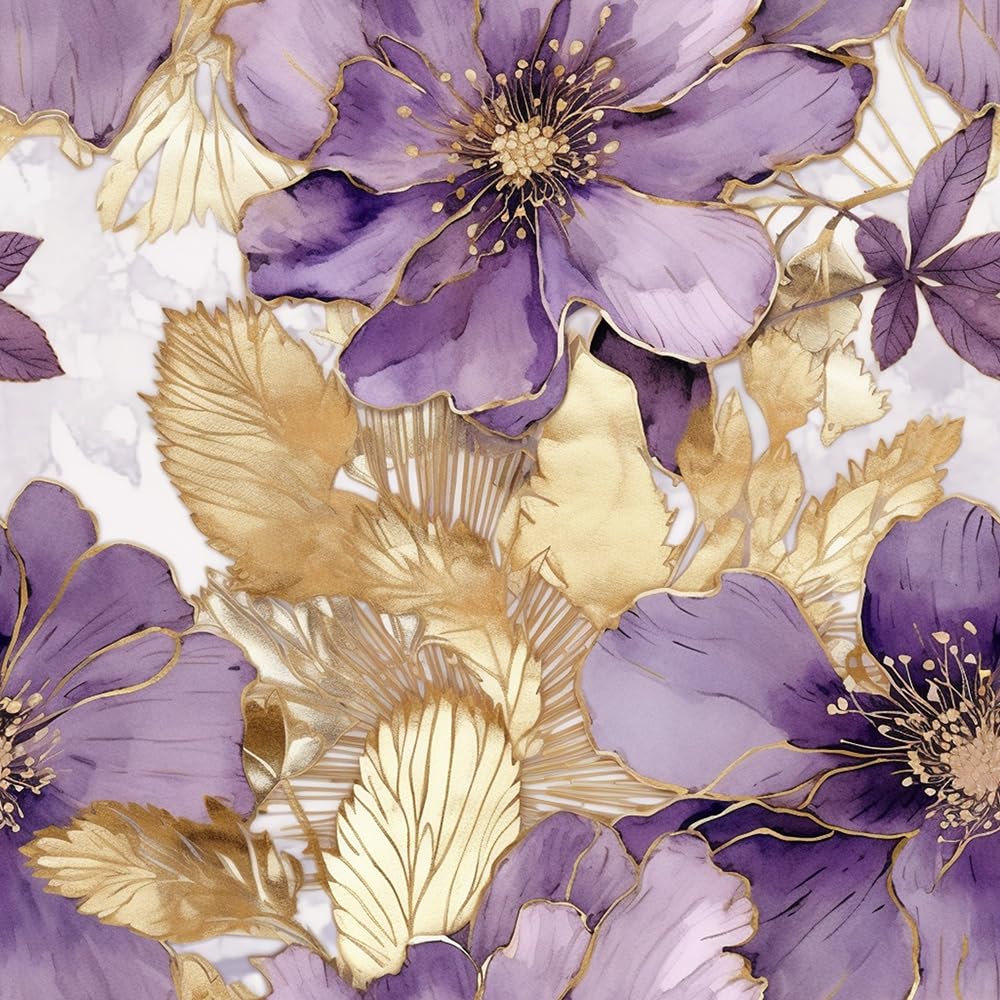 Redamancy Purple Boho Vintage Golden Peony Magnolia Floral Luxury Peel And Stick Wallpaper Easy Peel Off For Nightstand Drawer Renter-Friendly 17.7"X236"}