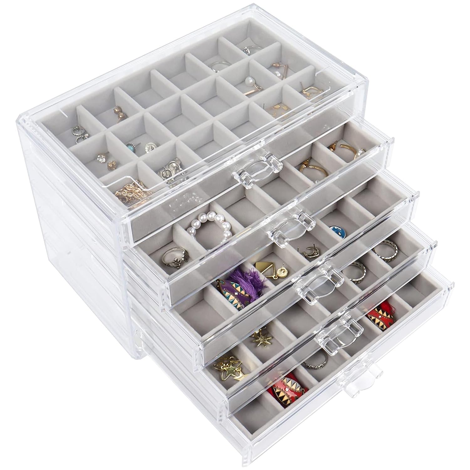 Rangement boucles d'oreilles sans perdre vos paires, boîte acrylique à 5 tiroirs
