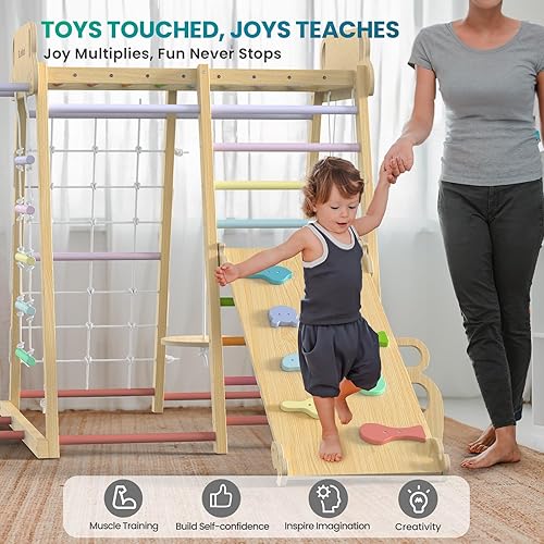 Miniatura 5 de Zona de juegos interior mejorada, 9 en 1, juguetes de escalada para niños, estilo Montessori, filosofía Waldorf, juego de escalador de madera con