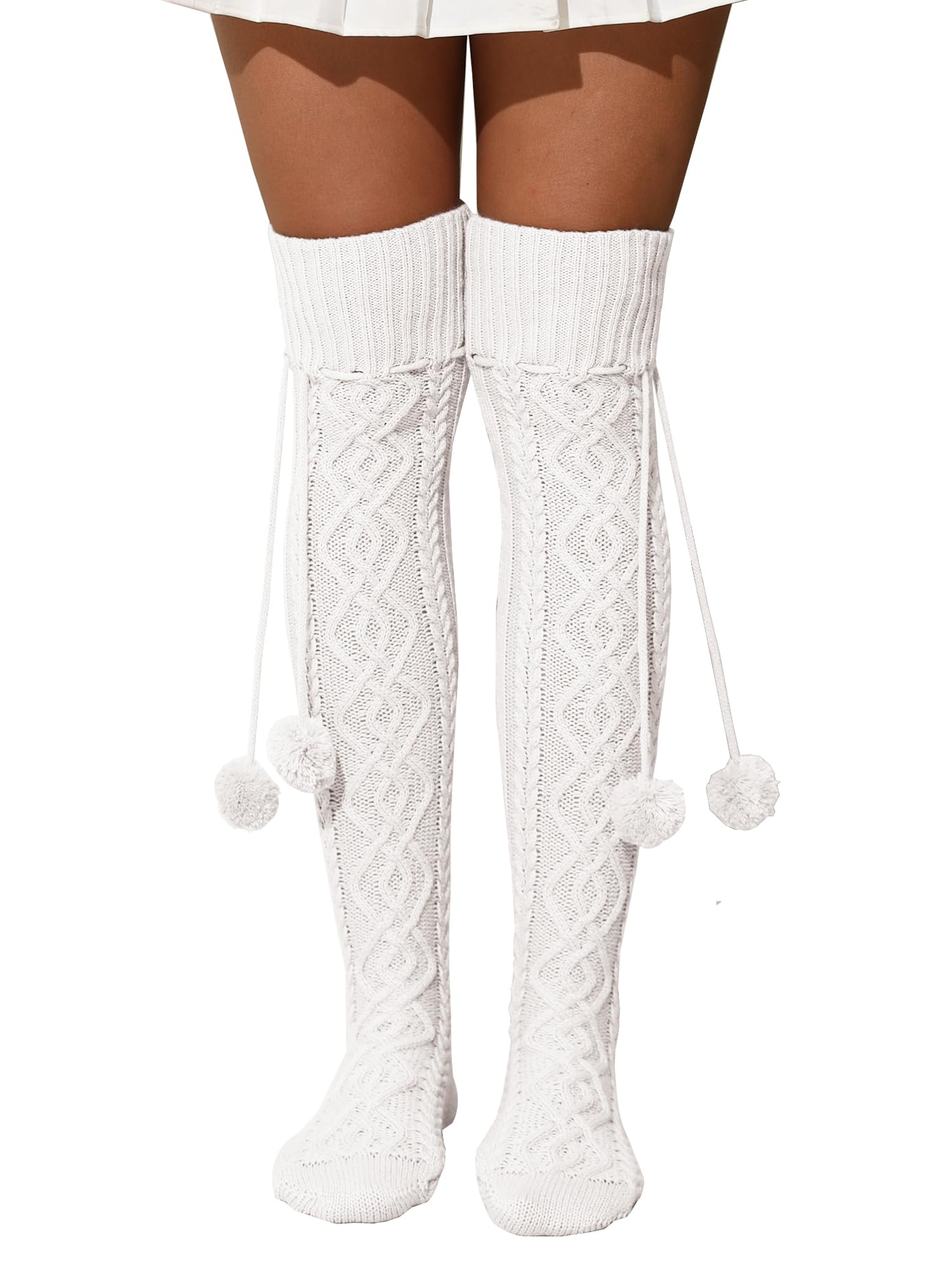 SherryDC Calcetines altos de punto trenzado para mujer, por encima de la rodilla, calentadores de piernas, medias largas de invierno
