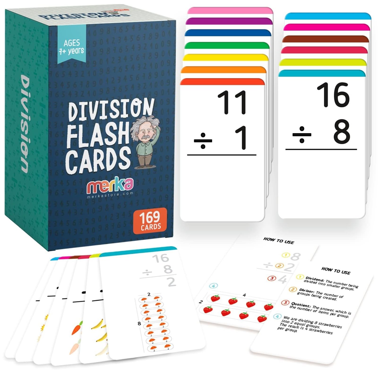 merka Math Flash Cards, 169 Flashcards in Total, Division Learning Mathematics, Create Game for Kids, Classroom and Homeschool Toys, 1st to 4th