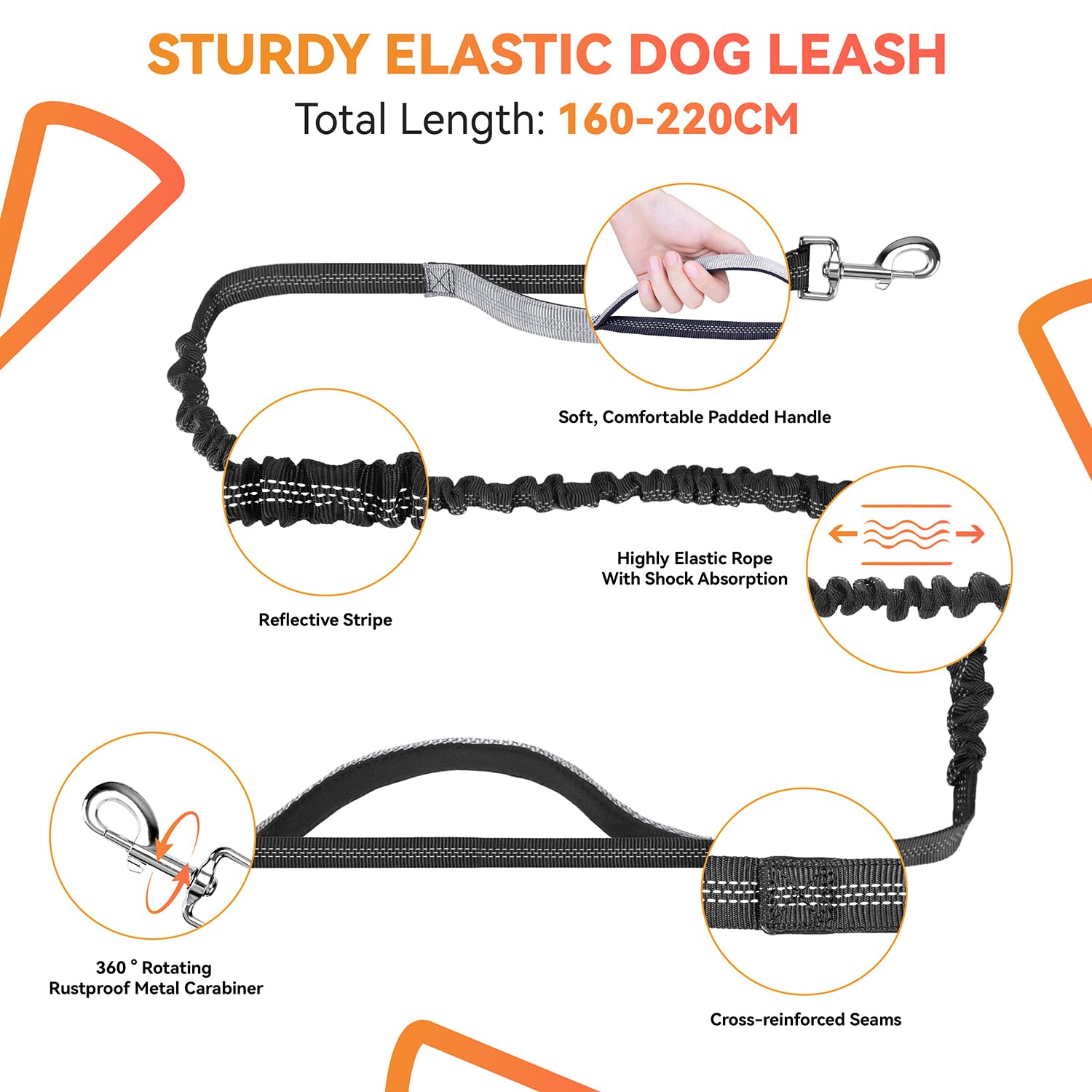 Looxmeer Hands free Dog Lead with Adjustable Waist Belt, Dog Running Lead for Medium Large Dog with 2 Padded Handle - Image 4