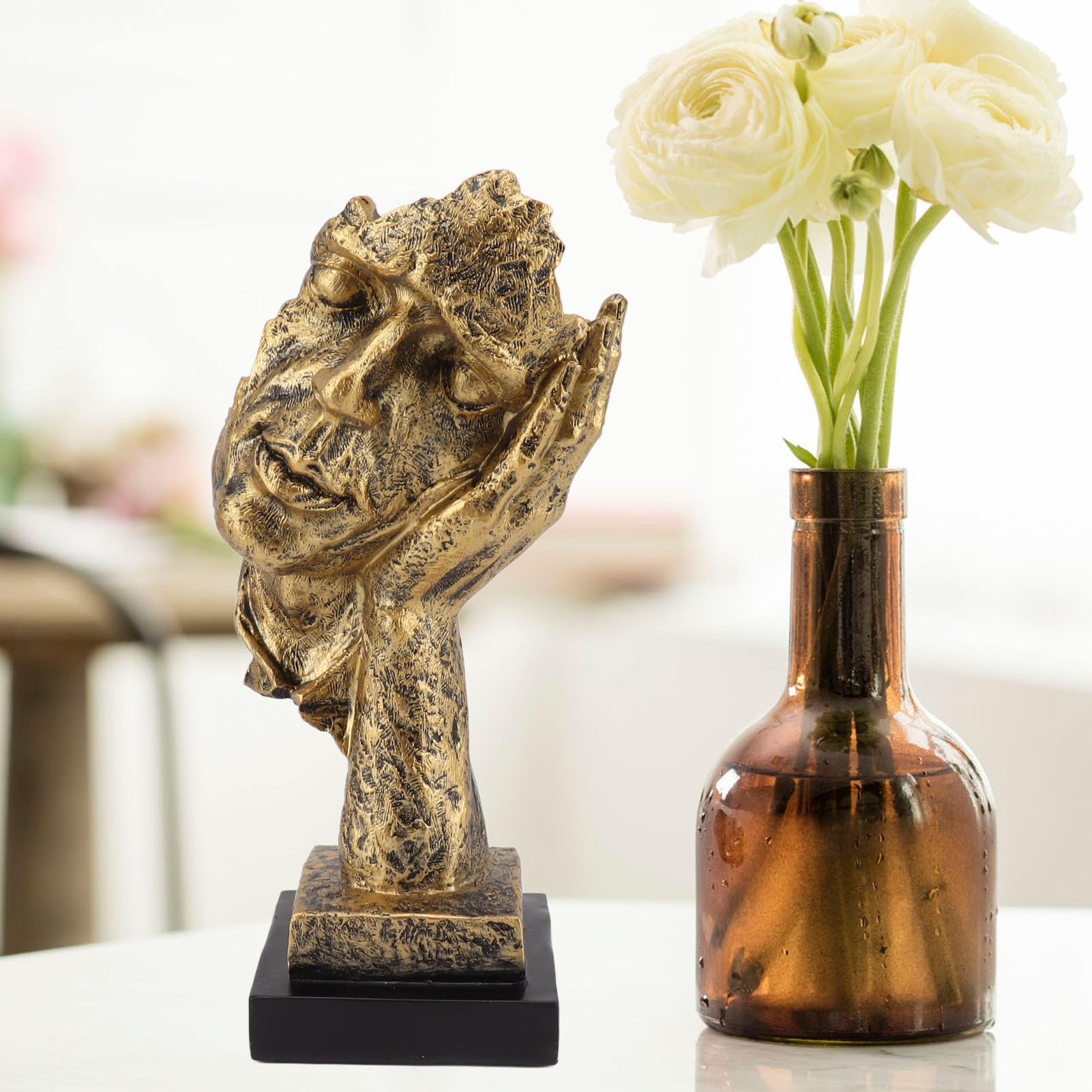 Statua astratta per decorazioni per la casa, materiale in resina premium, scultura artistica fatta a mano, statuetta del pensatore silenzioso per scrivania da ufficio,