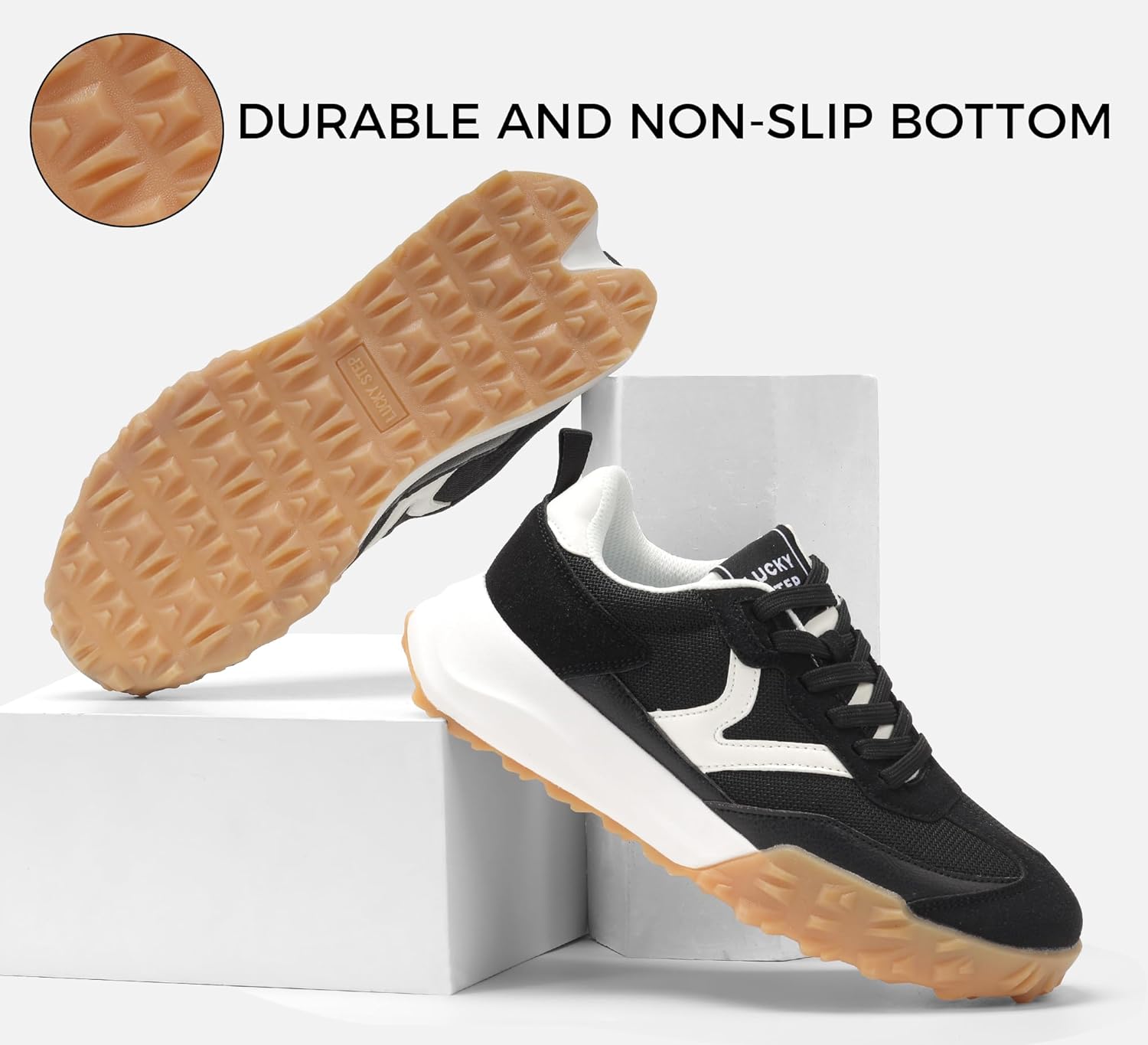 LUCKY STEP Women's Platform Tennis Walking Shoe Retro Chunky Casual Breathable Durable Deluxe Fashion Skate Sneaker - Image 4