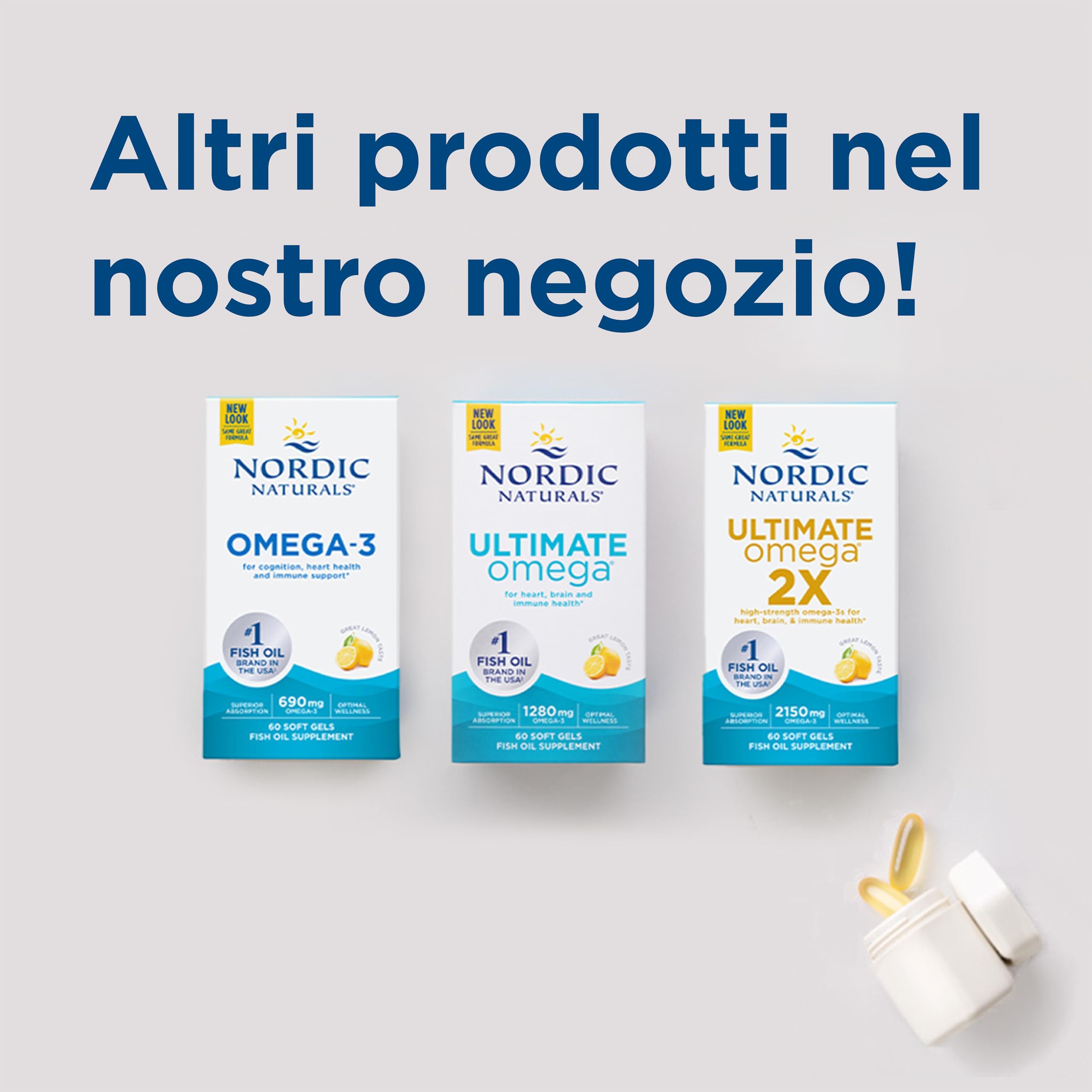 Nordic Naturals, EPA Xtra, 1640 mg di Omega-3, Olio di Pesce con EPA e DHA, Gusto Limone, 60 Capsule molli, Testato in Laboratorio, Senza Soia, Senza Glutine, Non OGM