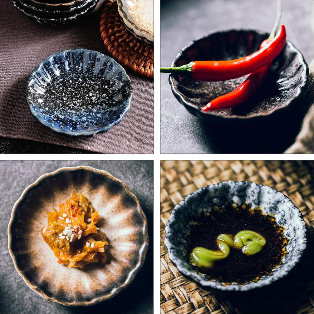 Plat à Trempette en Céramique Japonaise 5pcs, Motif Créatif Unique