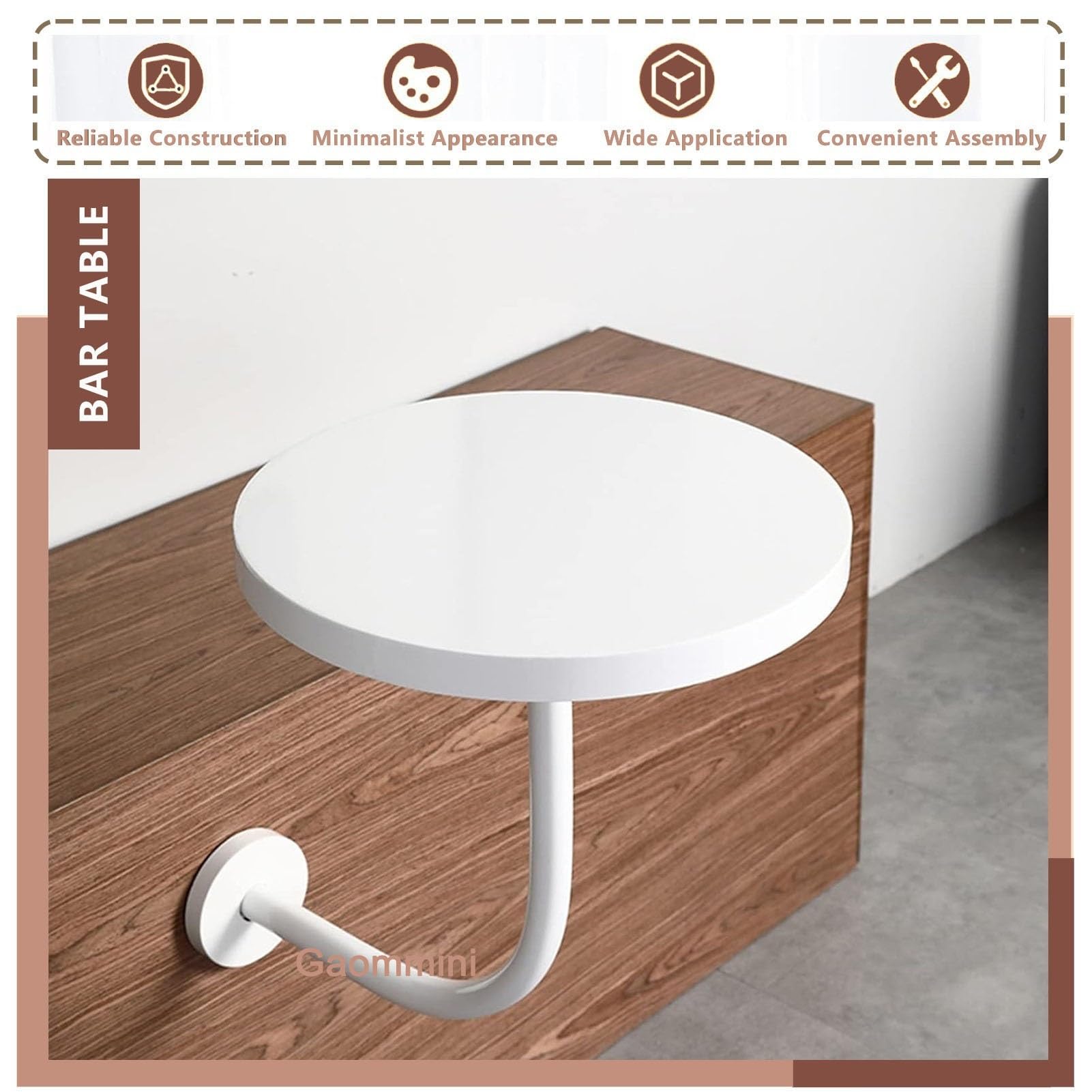 Mesa Redonda de Bar, Mesa de Bar Tipo bistró para Montaje en Pared, Ideal para cócteles o Bebidas de café. Mesa Auxiliar/de pie Tipo L para Cocina, Comedor o terraza.(Blanco,30x30x45cm)