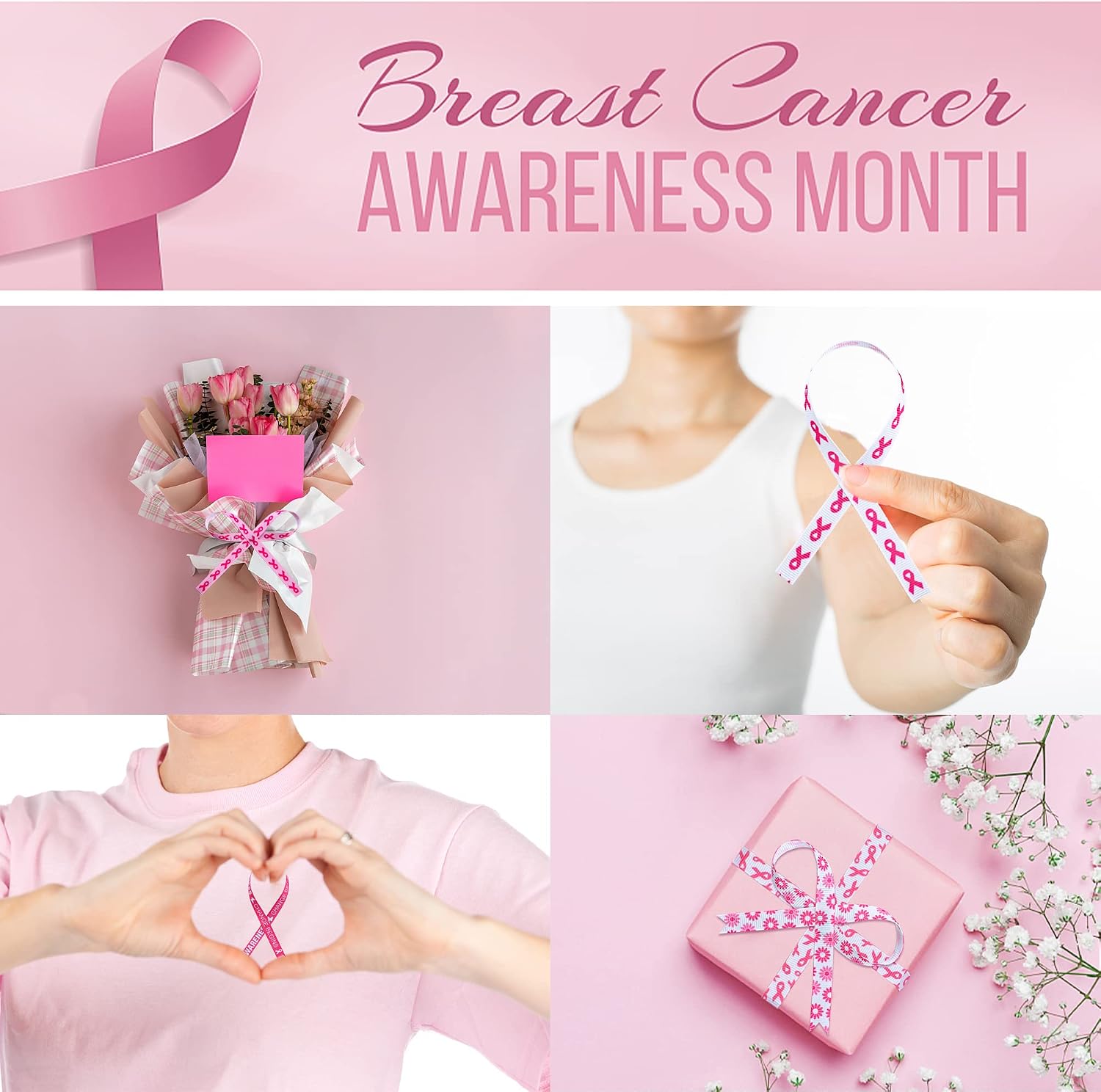 12 Rolls Breast Cancer Awareness Grosgrain Ribbons Pink Bow Making Ribbon DIY Craft Decorative Ribbons for Women Gift Wrapping Activities Home Decor, 3/8in